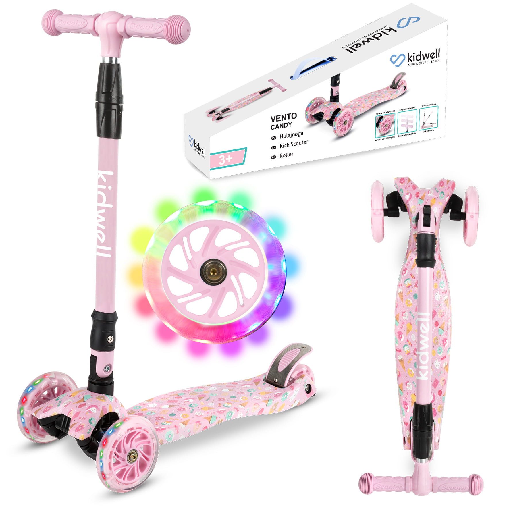 COIL Dreiradscooter Kinderroller, Tretroller, Dreirad-Balance-Roller, Cityroller, 10 km/h, ABEC-7-Lager, 3-stufige Lenkradverstellung, LED-Räder