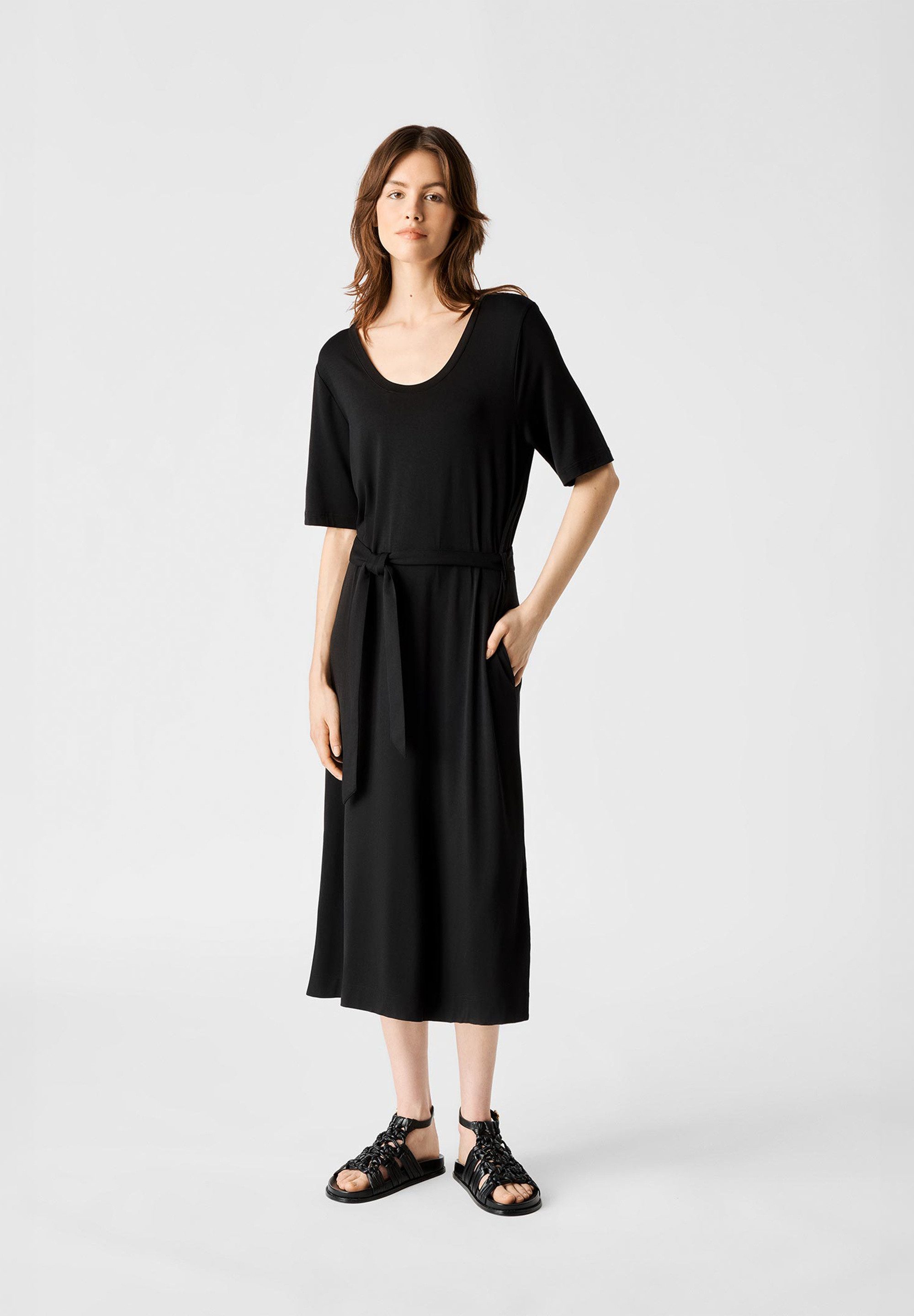 Les Lunes Jerseykleid Lolaa Dress lockerer Sitz, seitliche Schlitze, mit Gürtel und Seitentaschen
