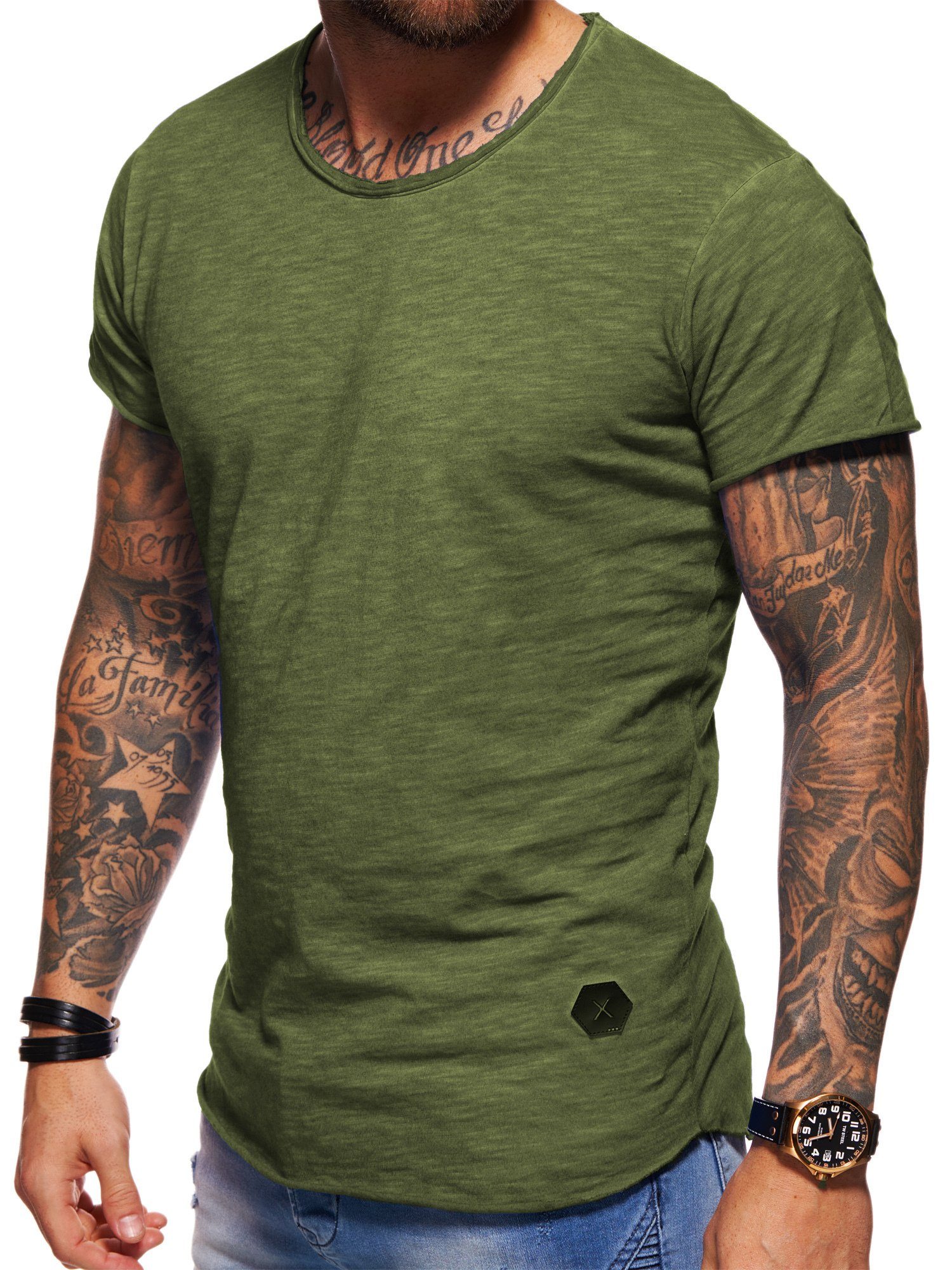 behype T-Shirt MSOHIO mit Rundhals-Ausschnitt Khaki_Washed | T-Shirts