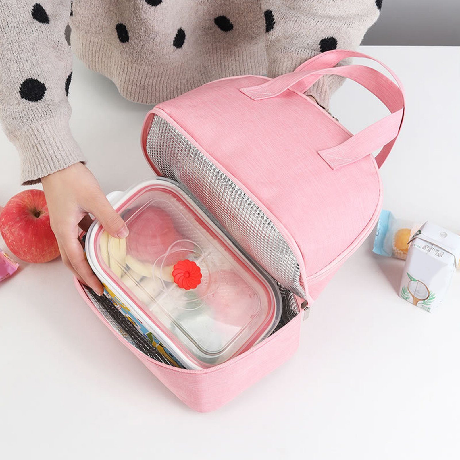 Auffangbehälter Kühltasche Popubear für Lunchboxen Rosa Lunchtasche süße Lunch Bag