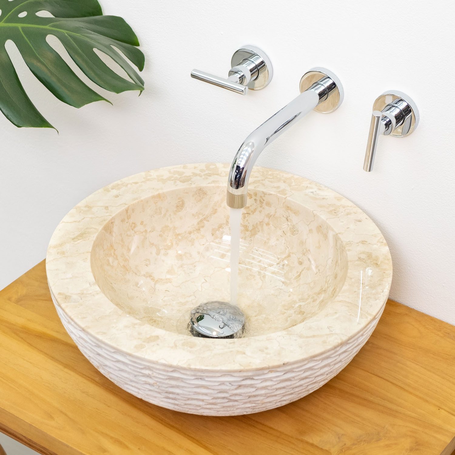 wohnfreuden Aufsatzwaschbecken Marmor - Waschbecken BB5 40 cm creme, 8_587