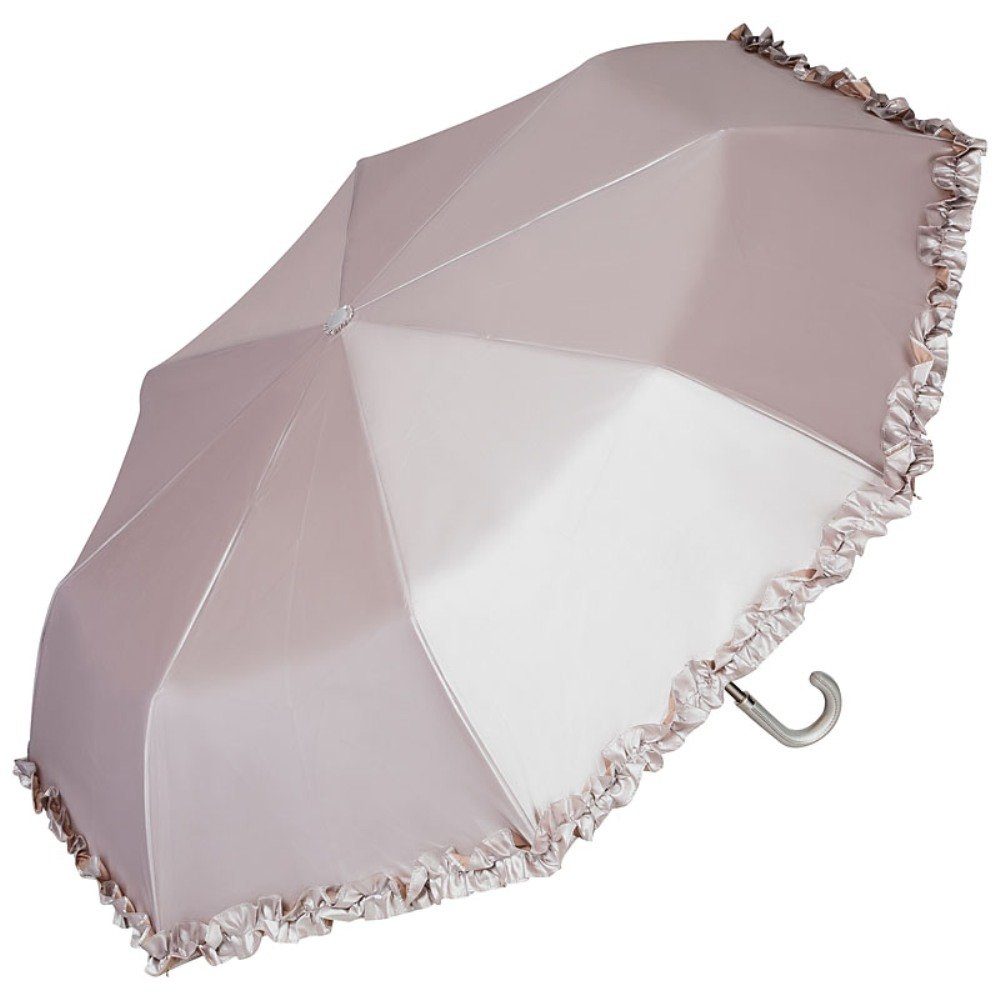 metallic, Taschenschirm Regenschirm VON Rüschen Rüschenkante Damen von silber Elena Braut Lilienfeld Taschenregenschirm Hochzeit LILIENFELD