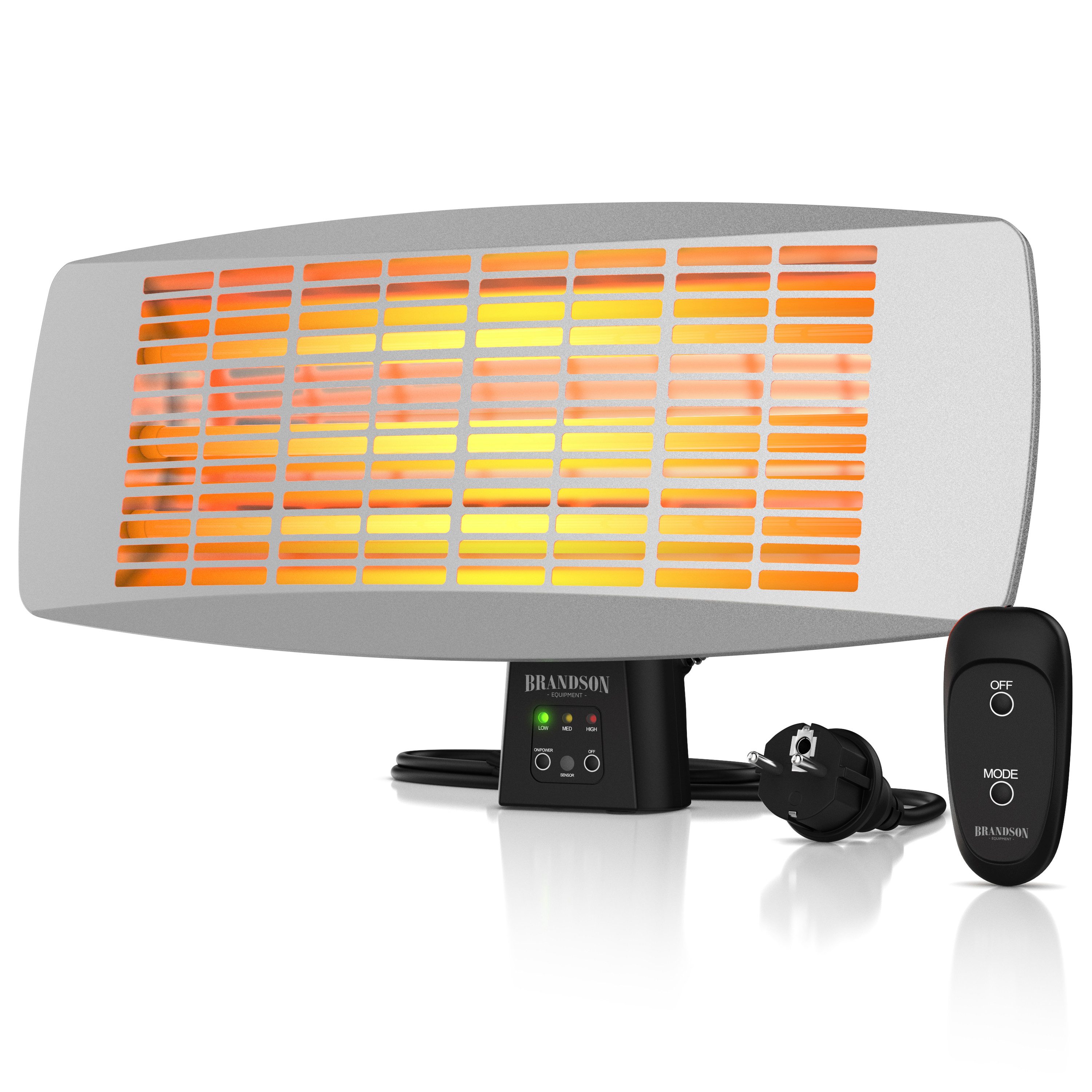 Brandson Infrarotstrahler Terrassenheizstrahler mit Fernbedienung & Wandhalterung, Heizstrahler, 1800 W, sofortige Wärme ohne Wartezeit, mit Sicherheitsgitter, 25° neigbar