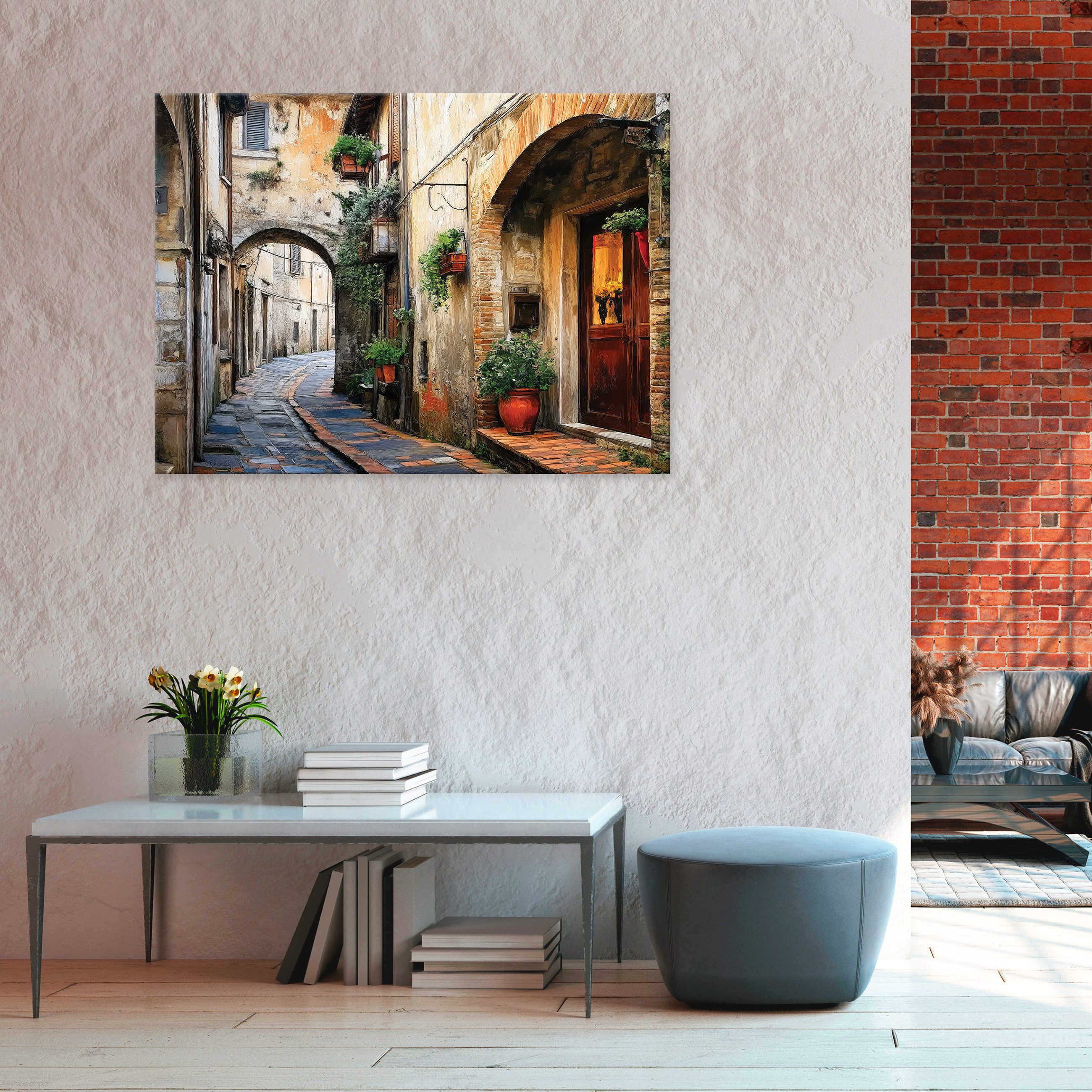 Wallarena Leinwandbild Stadt Gasse Vintage Natur Schlafzimmer, Wohnzimmer 120x80 cm, Stadt, 120 x 80 cm
