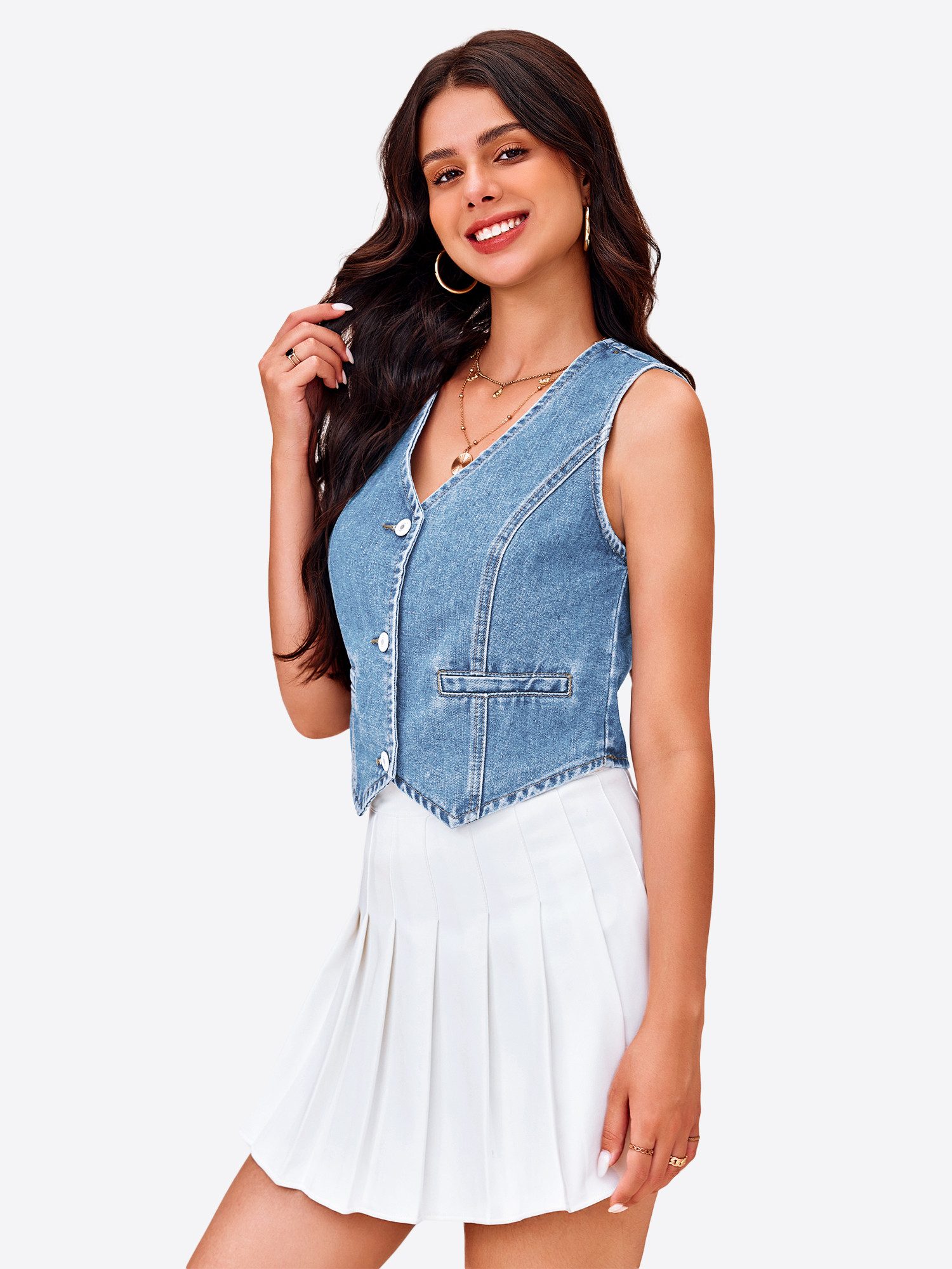 Imily Bela Jeansweste Damen Jeansjacke Weste (Packung, 1-tlg., 1per-Pack) mit Knöpfen – Bild 4 von 5