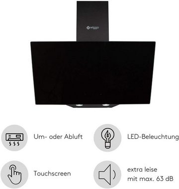 wiggo Kopffreihaube Dunstabzugshaube 50cm kopffrei schwarz, Abluft Umluft Dunstabzug 300m³/h - LED Touch-Display 3 Stufen