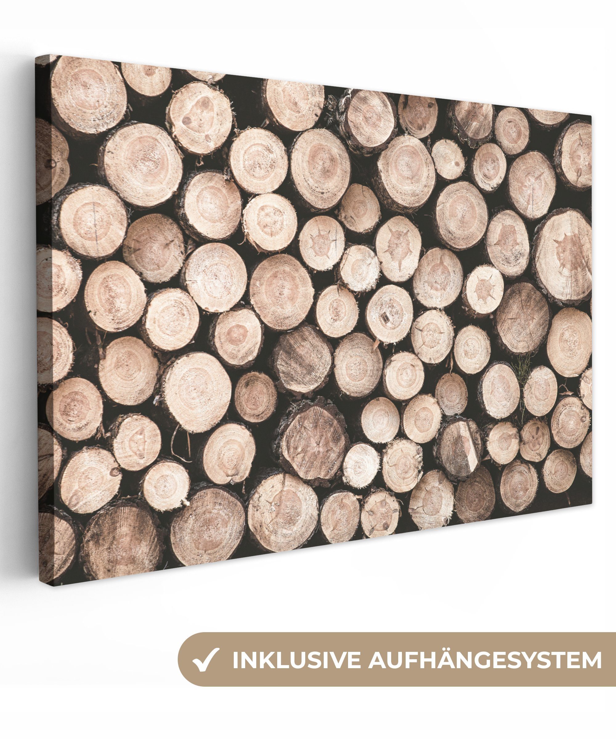OneMillionCanvasses® Leinwandbild Baumstämme - Winter - Natur, (1 St), Wandbild für alle Wohnbereiche, Gemälde, XXL, großes, 120x80 cm