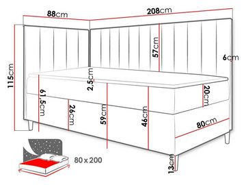 MIRJAN24 Boxspringbett Maja Junior 3 (mit Bettkasten und Polsterkopfteil), mit Bonellfederkern, Härtegrad - H3