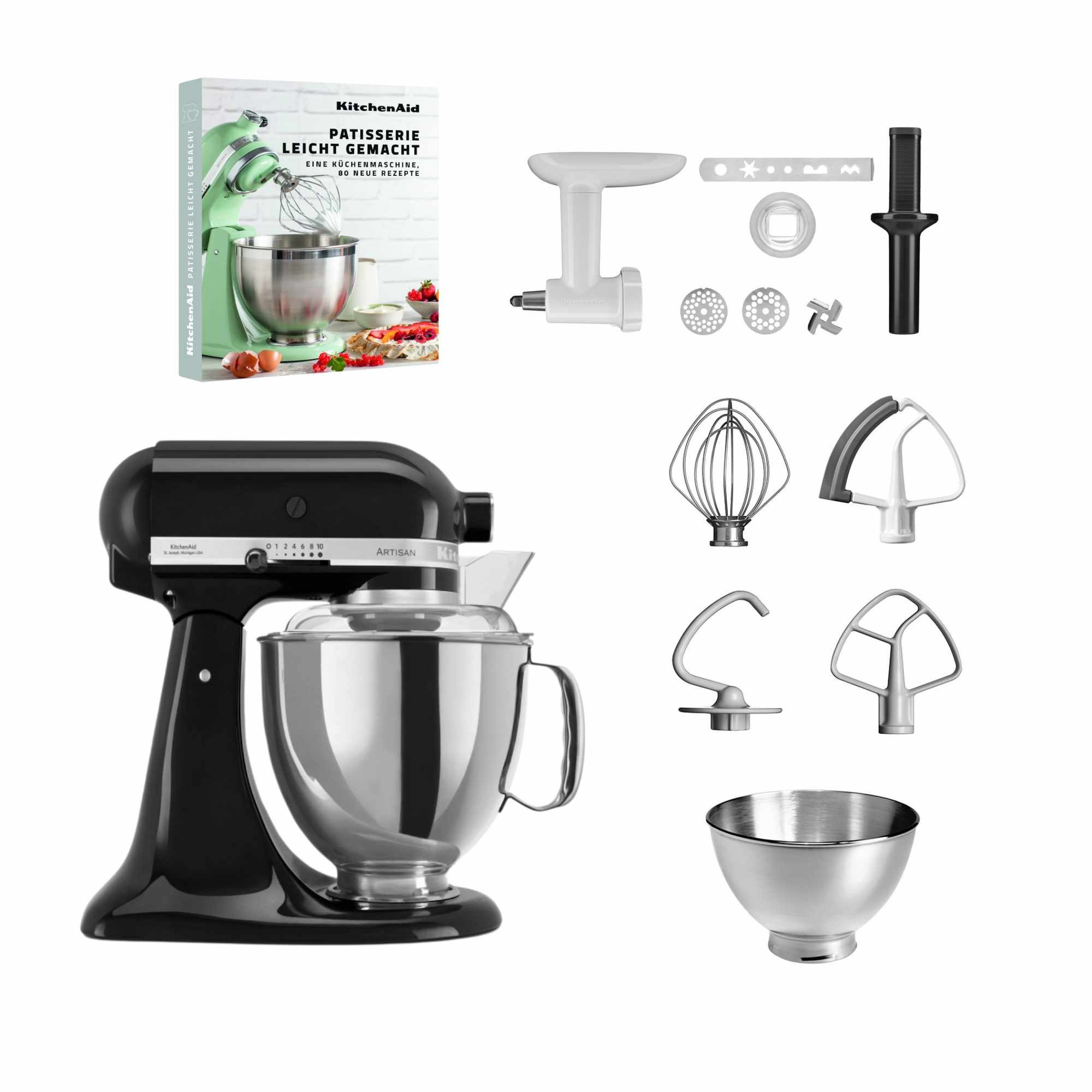 KitchenAid Küchenmaschine KitchenAid 4,8l 5KSM175 Artisan Fleischwolf, Spritzgebäckvorsatz, Buch