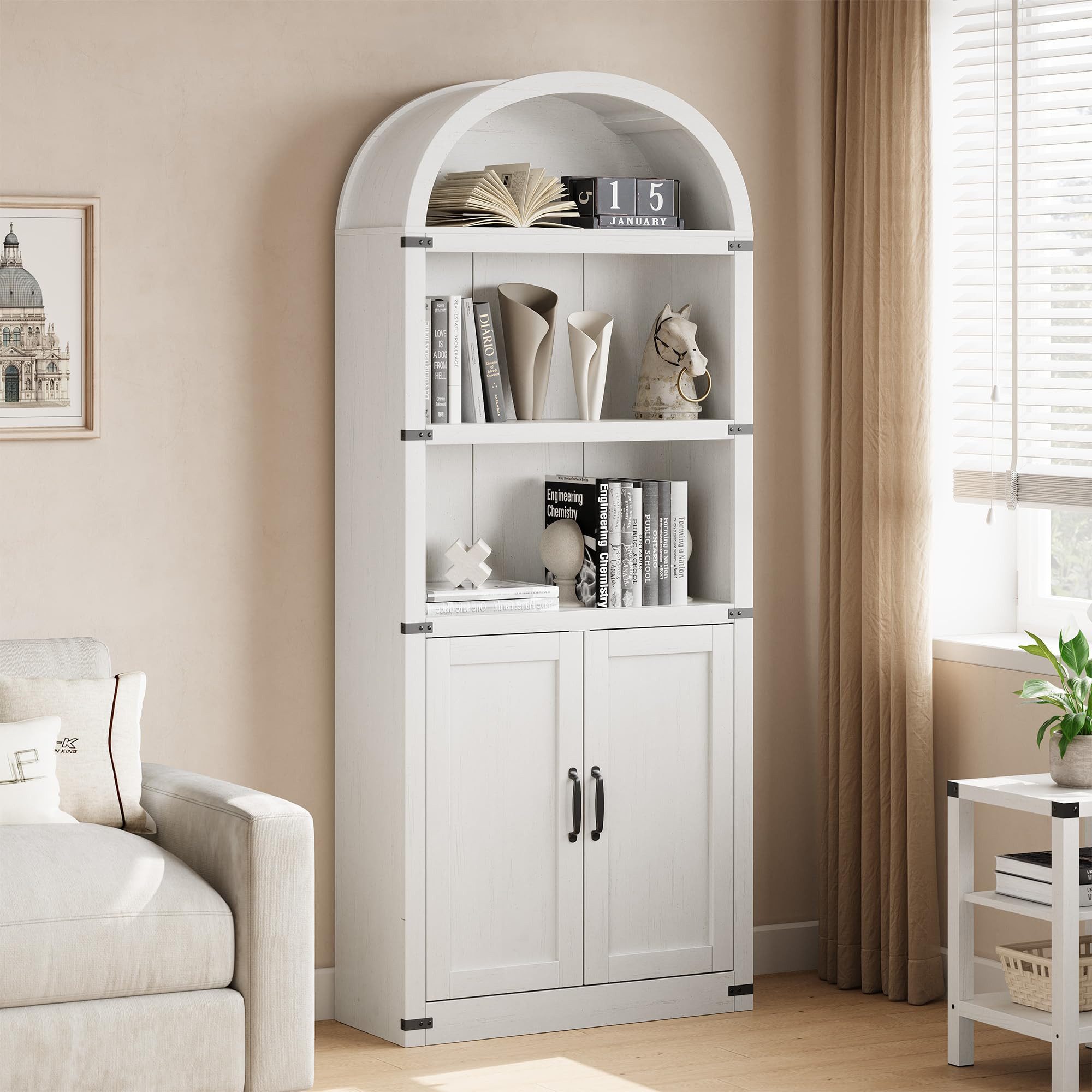 GarveeMore Bücherregal Bogenförmiges Bücherregal aus Holz mit Türen günstig online kaufen