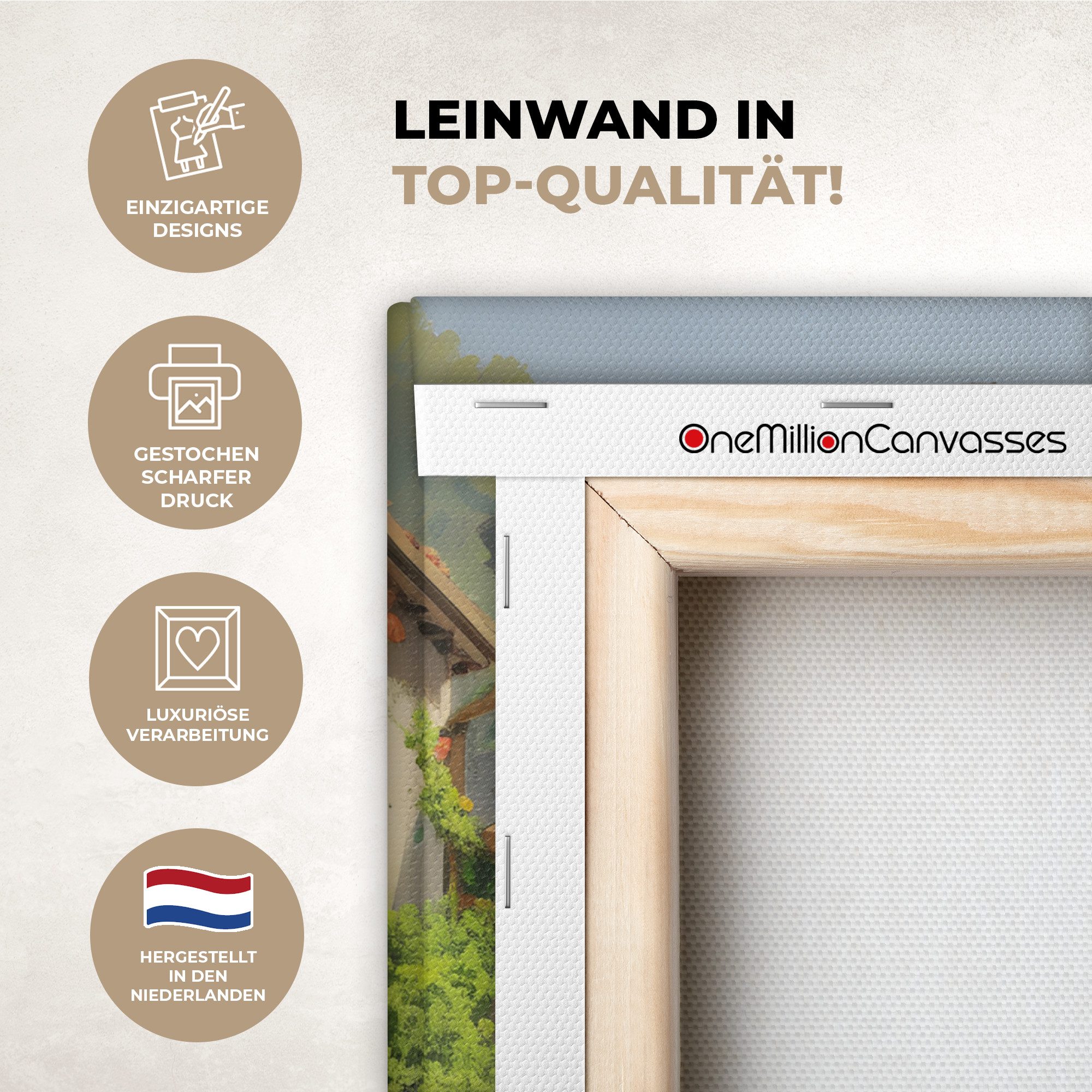 OneMillionCanvasses® Leinwandbild Dorf - Sonne - Stände - Häuser, Fotodruck (1 St), Wandbild, Deko Schlafzimmer Wohnzimmer Flur 20x20 cm