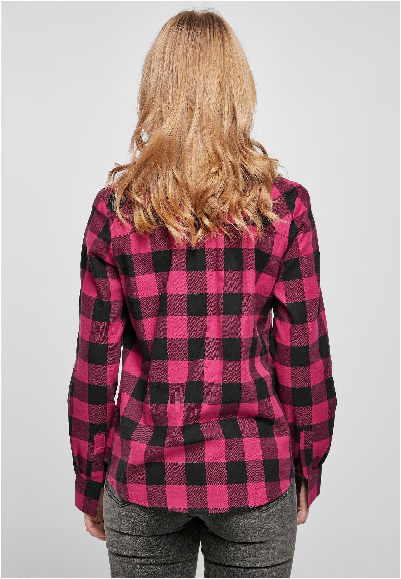URBAN Checked wildviolet-black Langarmhemd Damen Turnup Shirt Flanell Ladies (1-tlg) CLASSICS