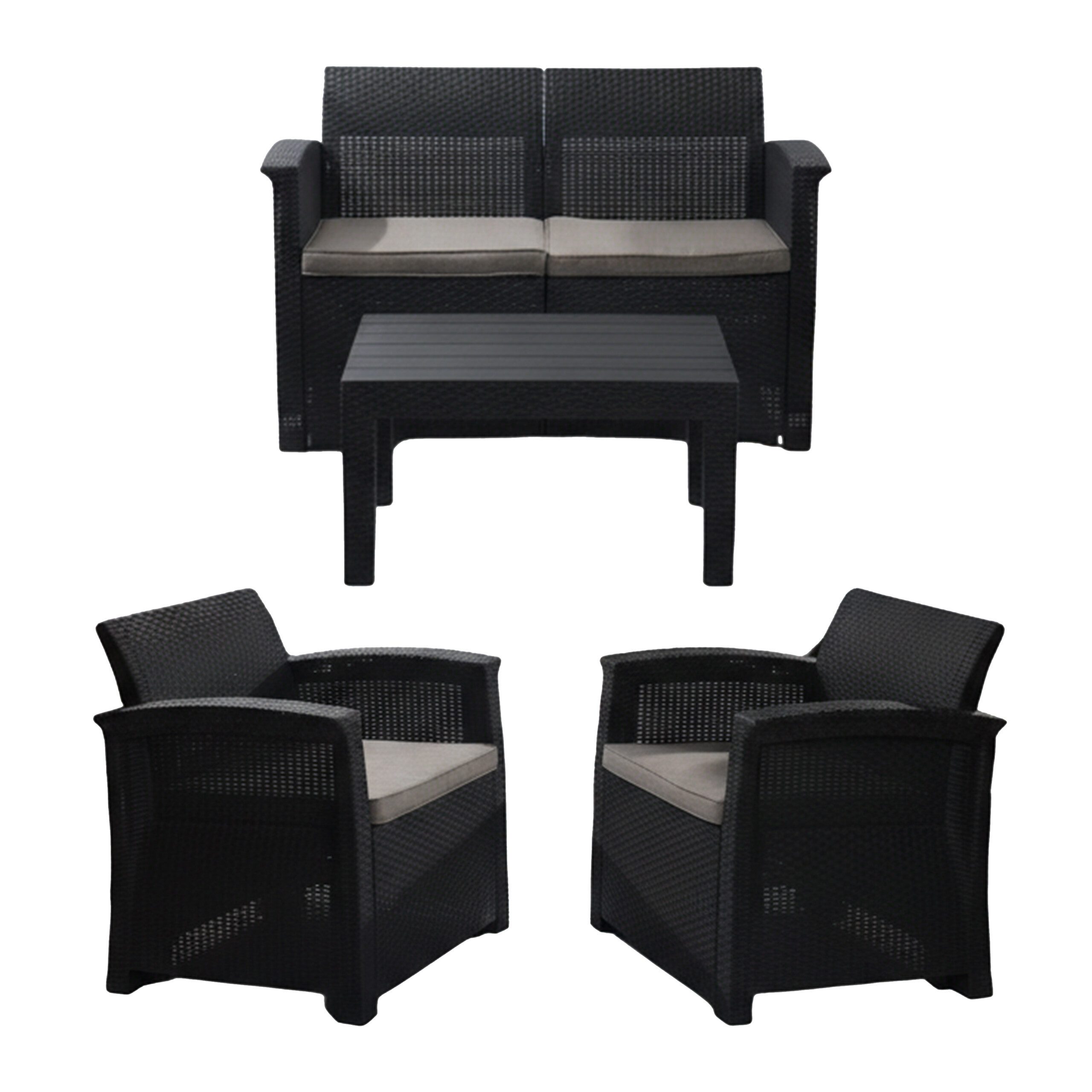 relaxdays Gartenlounge-Set 4-teiliges Gartenmöbel Set Rattan