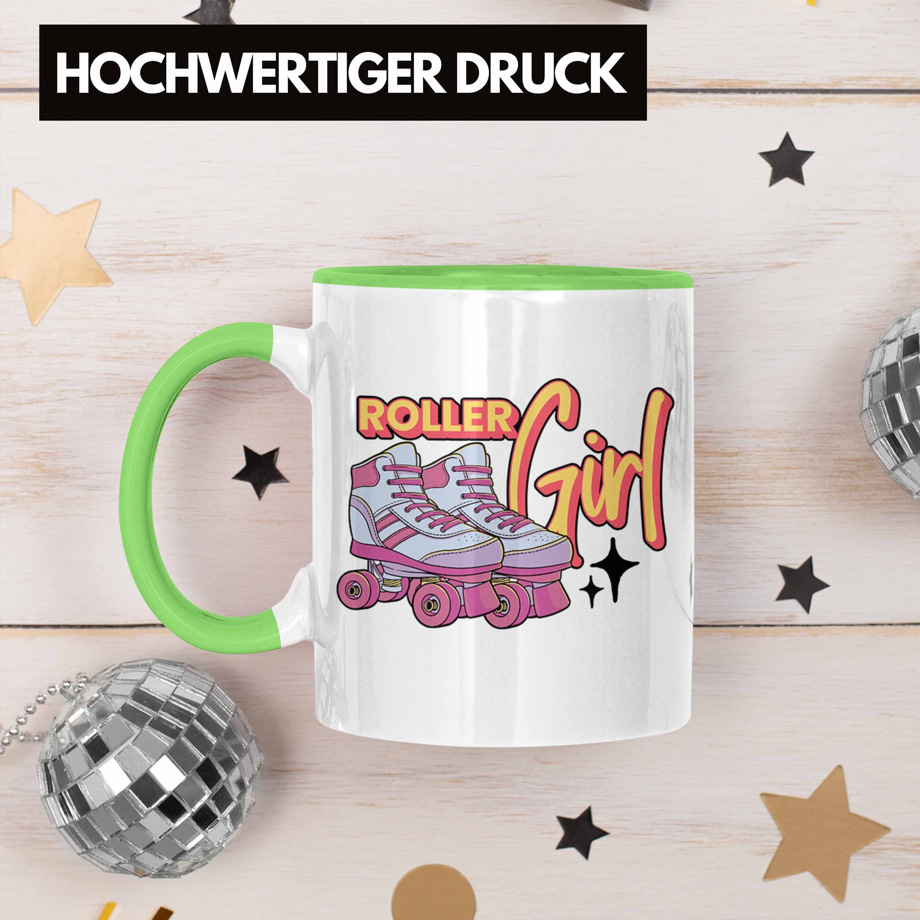 "Roller für Tasse Geschenk Rollschuh Girls Roller Trendation Nostal Girl" Lustige Grün Tasse
