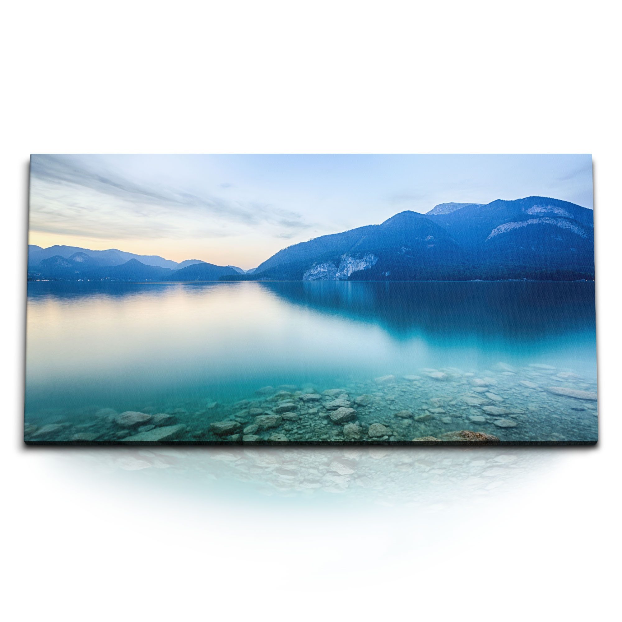 Leinwandbild Kunstdruck Bilder 120x60cm See Bergsee Alpensee Berge Alpen Blau Sonne