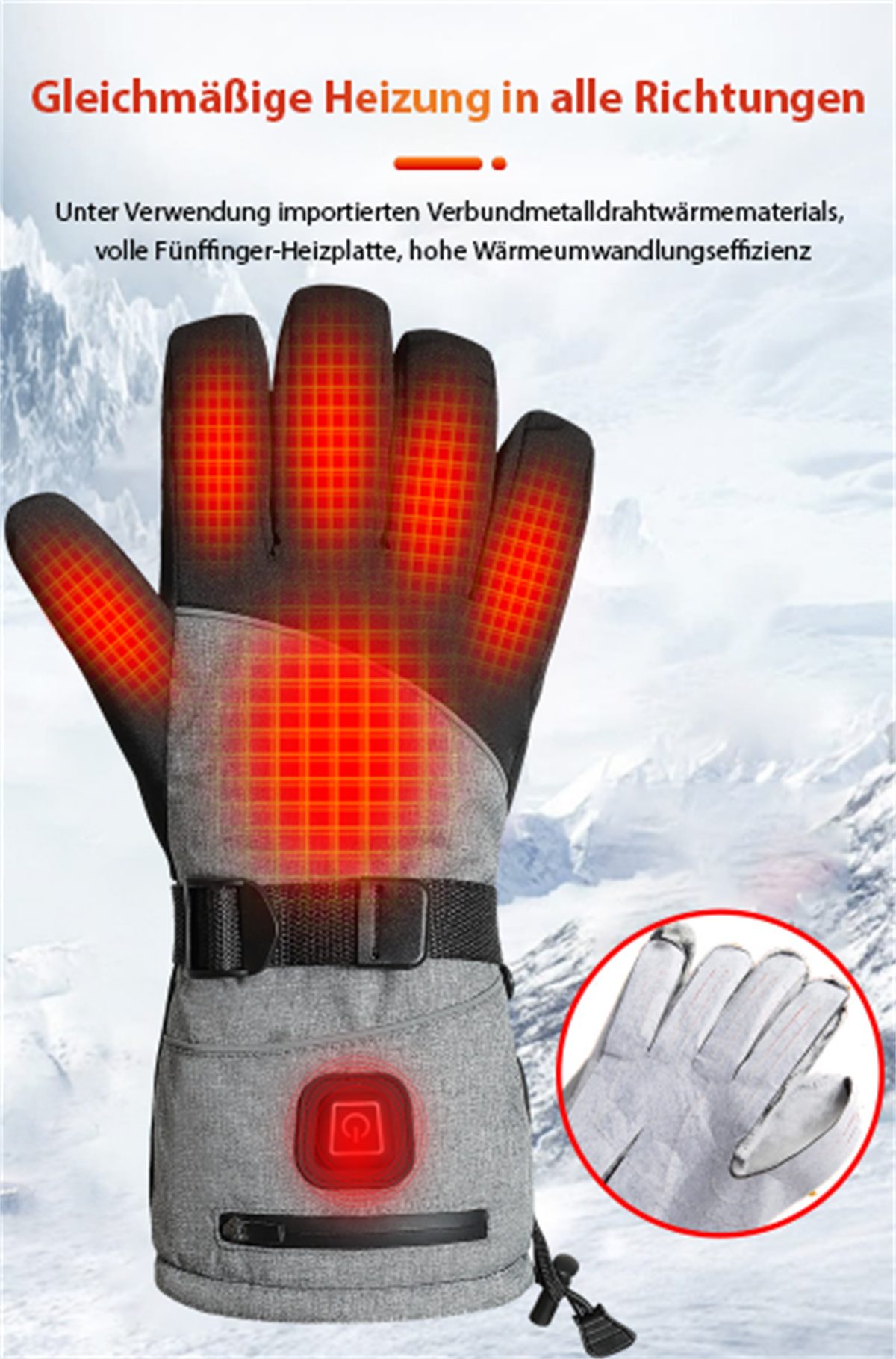 mAh +5000 den carefully Handschuhe Warme Winter-Arbeitshandschuhe wasserdichte graue und Smart-Heizhandschuhe Außenbereich Schwarze selected und für