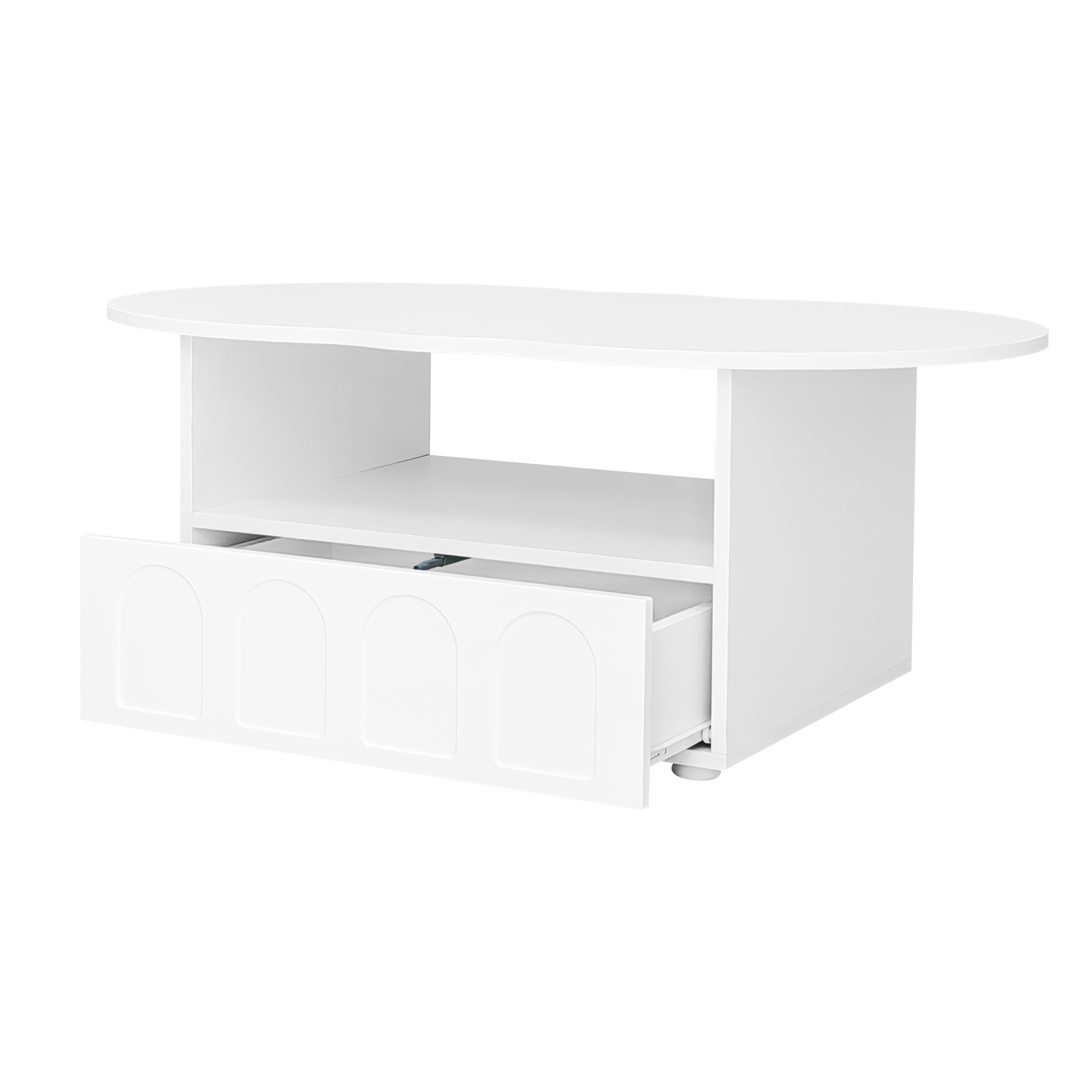 EXTSUD Couchtisch Wolken-Couchtisch mit Schublade & Ablagefach, 100 × 60 cm, weiß (ein Tisch), 100 L x 39,2 H x 60 Bcm