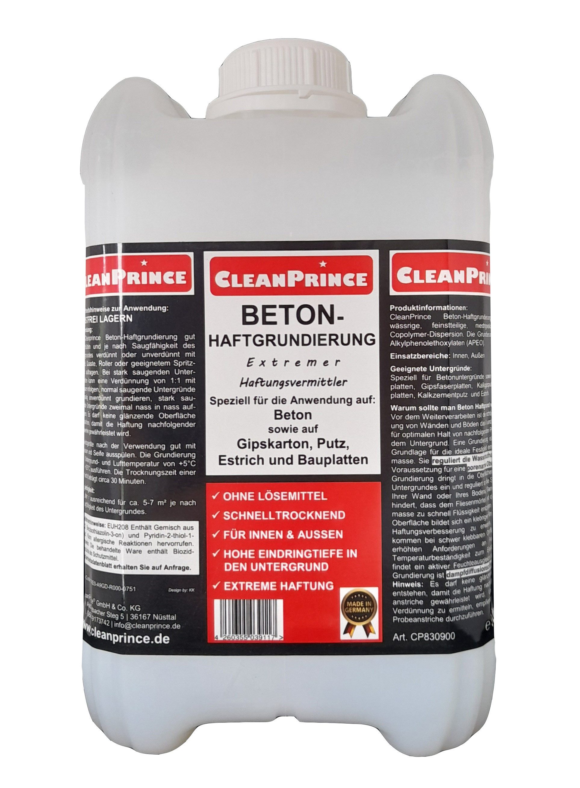 CleanPrince Haftgrund Beton Haftgrundierung CP830900, auf Gipskarton, Putz, Estrich und Bauplatten