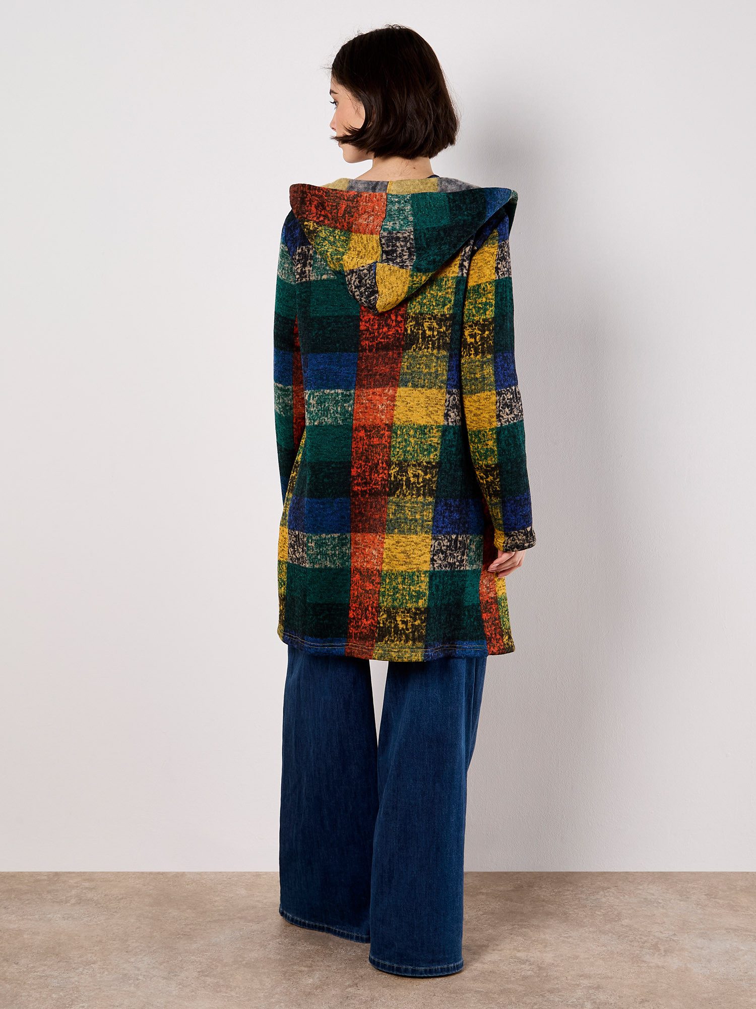 Apricot Wollmantel Cardigan-Jacke mit Kapuze, mit Patchwork-Look
