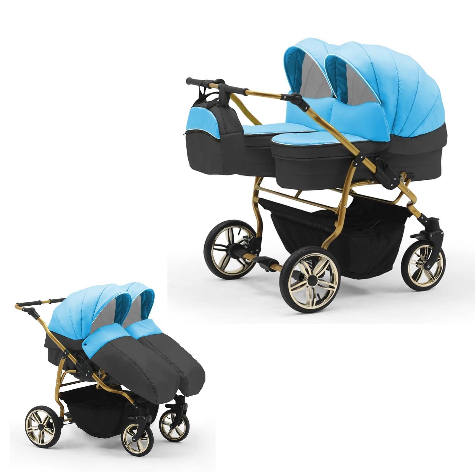 babies-on-wheels Zwillingswagen Duet - - Teile 1 Lux Farben Türkis-Dunkelgrau 10 in in 33 2 Zwillingskinderwagen