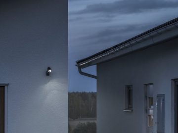 KONSTSMIDE LED Außen-Wandleuchte, LED fest integriert, Neutralweiß, 2er-Set schwenkbares Außenlicht mit Bewegungsmelder, Schwarz H: 20,5cm