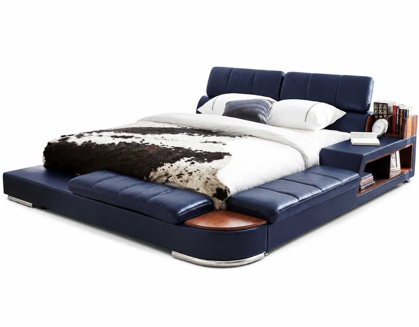 Xlmoebel Multimediabett Moderne blaue Bettbank mit elegantem Design für Ihr Schlafzimmer (1-tlg., 1-tlg), Ablagen und Schubladenfächer