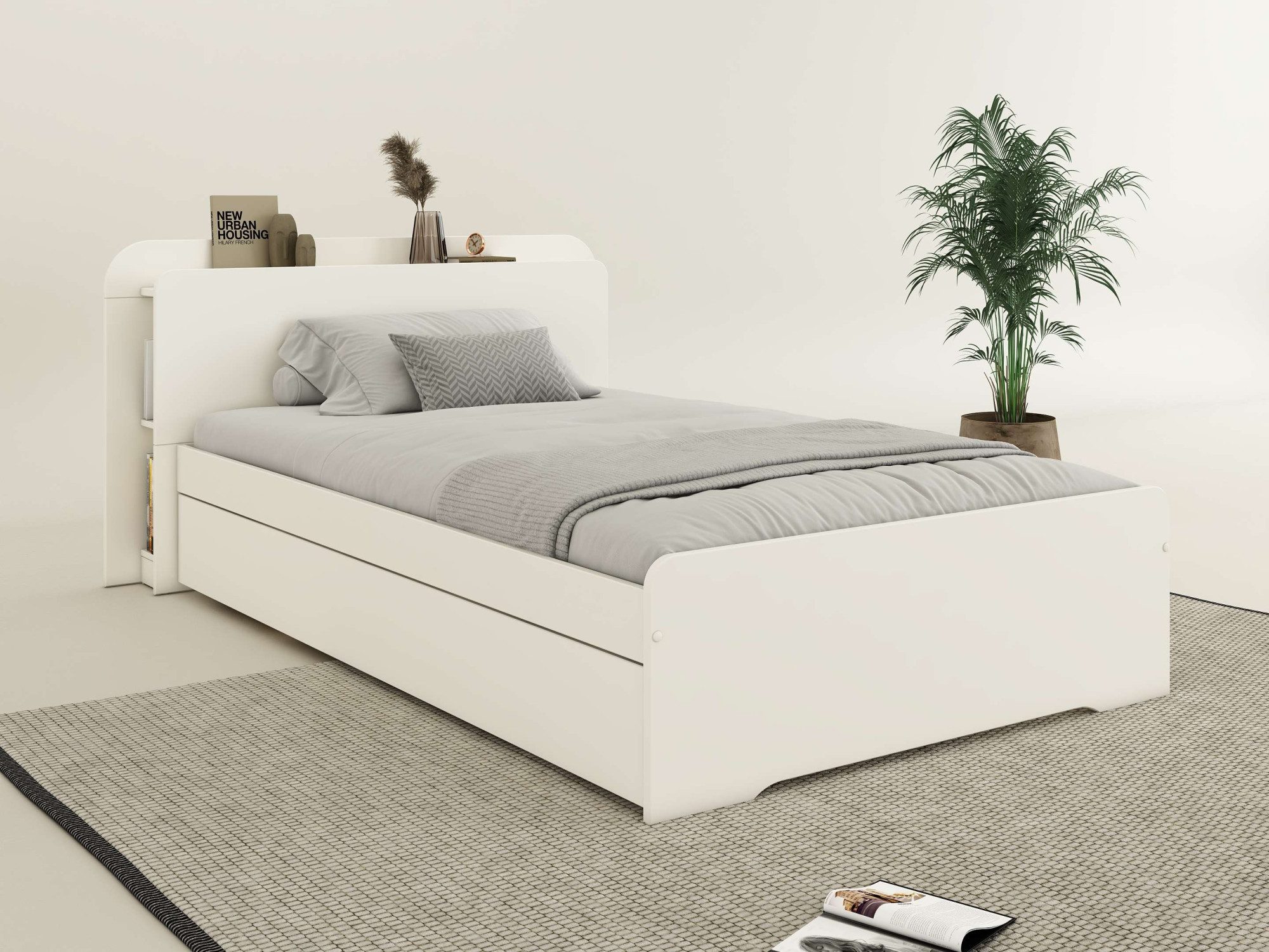 OTTO home Bett Ismund, Stauraum im Kofteil, Stauraumbett, inklusive Lattenrost, teilmassiv, Bettkasten optional