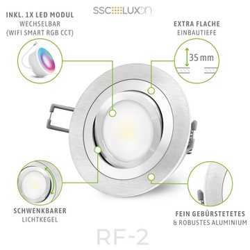 SSC-LUXon LED Einbaustrahler RF-2 Einbauspot extra flach & schwenkbar mit RGB WiFi LED dimmbar 4W, Warmweiß bis Tageslicht