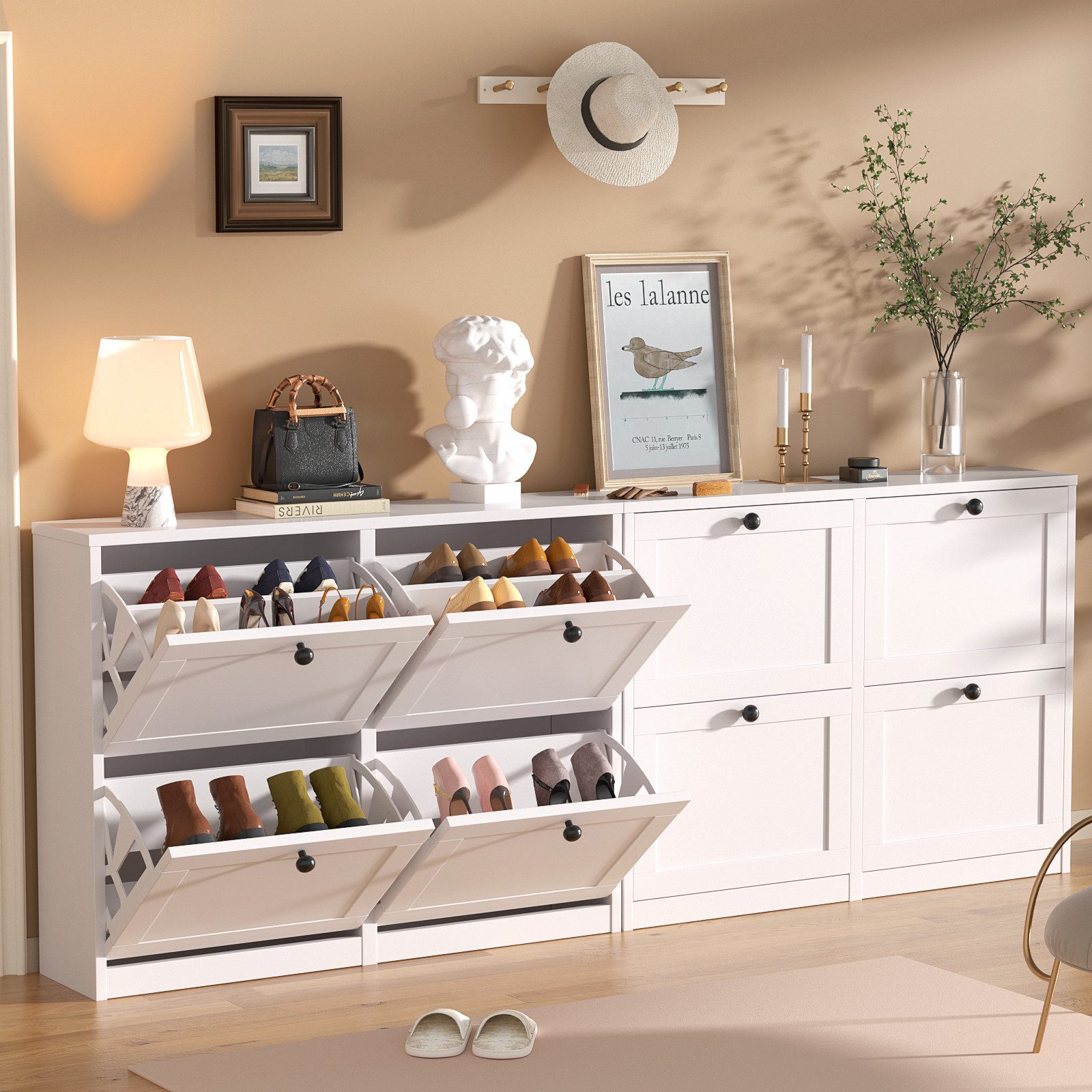 VOWNER Schuhschrank mit 8 Fächern – 4 Klappen und verstellbarer Schuhablage (1-St) Schuhregal 105x24x80 cm – Bild 4 von 5