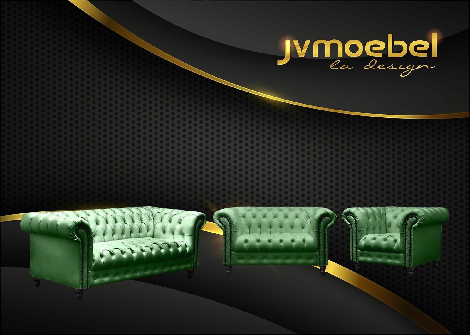 JVmoebel Sofa, Die Rückenlehne und die Sitzfläche ist mit Knöpfen verziert, Armlehne mit Nieten Grün
