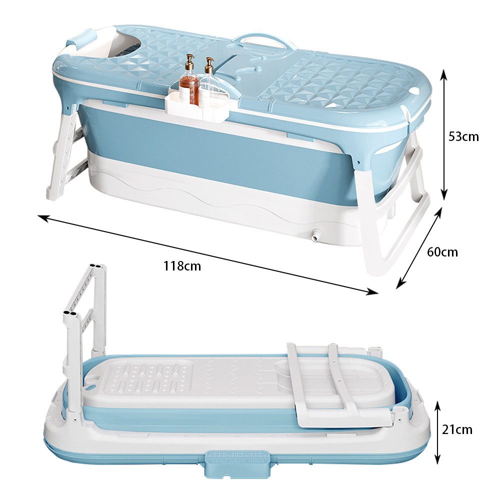 JEOBEST Badewanne Faltbare Badewanne Erwachsene 118x60x53cm Seifenkorb, Massage-Schweiß-Dampfbadewanne mit Deckel,Blau