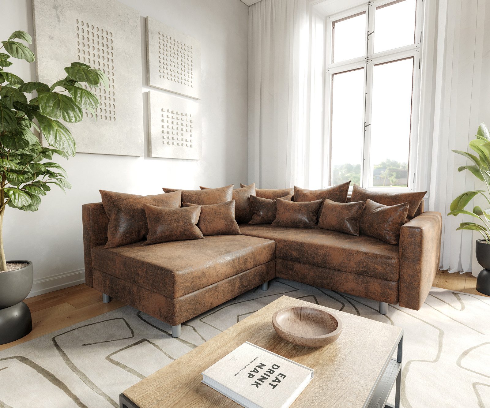 DELIFE Ecksofa Clovis, Braun Antik Optik günstig online kaufen