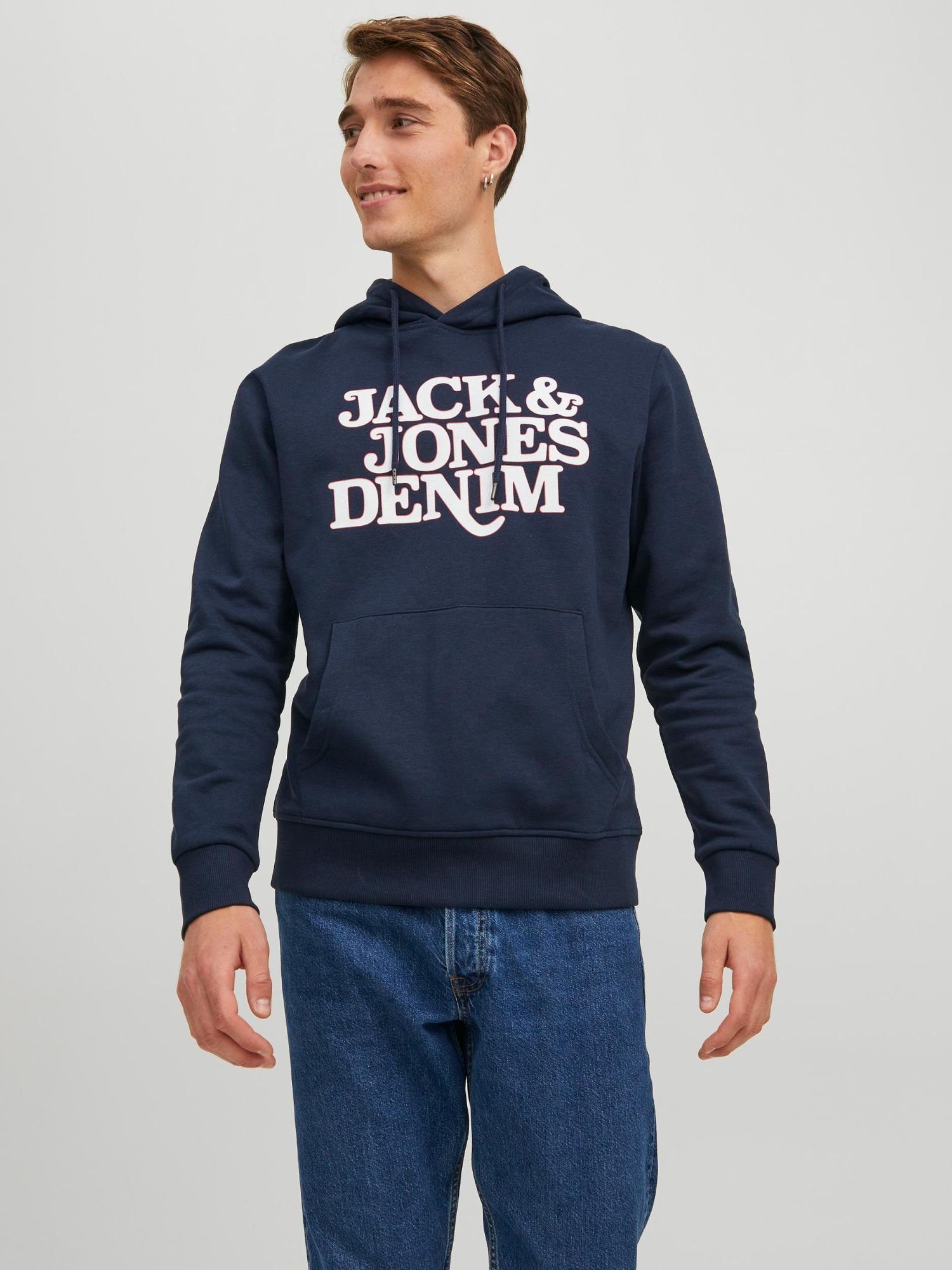 Jack & Jones Hoodie Kapuzensweatshirt Rack Hoody mit Kapuze dunkelblau