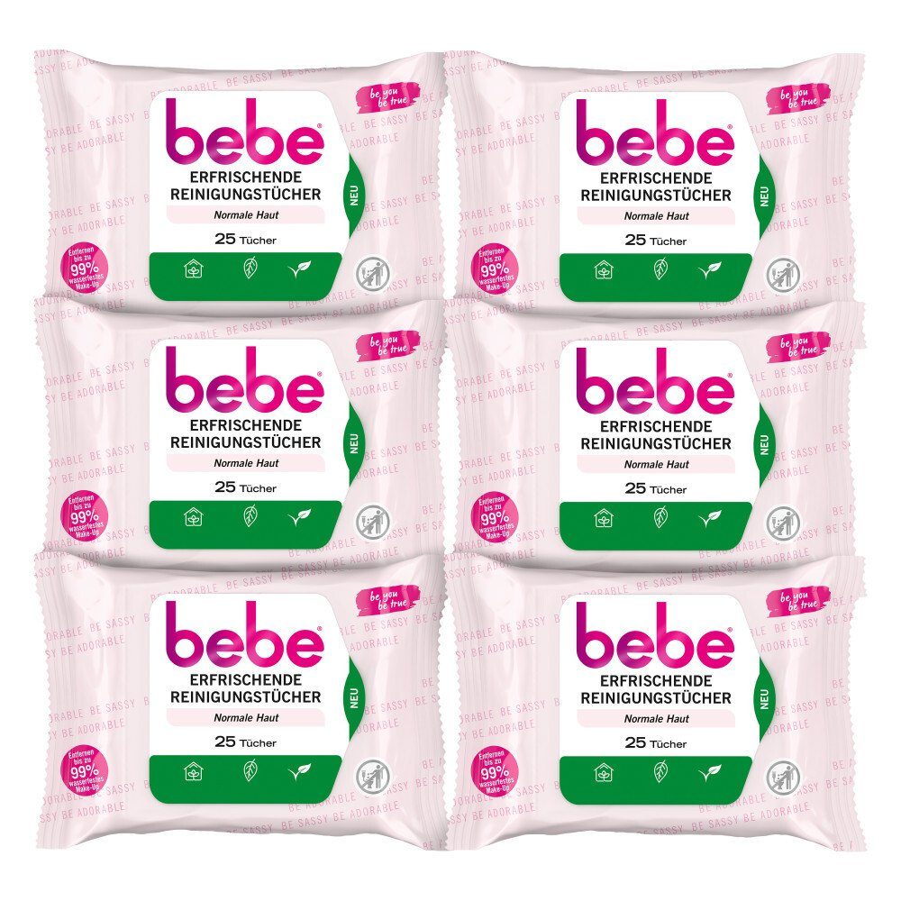 (6x Gesichtsreinigungstücher 6er-Pack 25 St) bebe Reinigungstücher Erfrischende