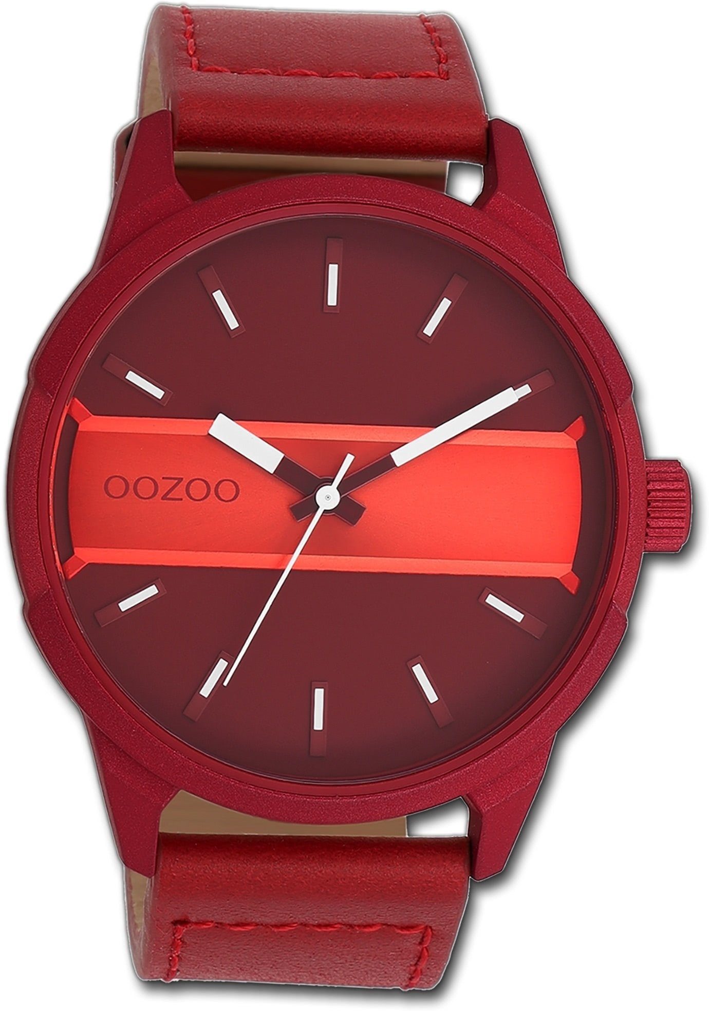 OOZOO Quarzuhr Oozoo rot, groß Gehäuse, Timepieces, rundes Lederarmband Armbanduhr 48mm) (ca. extra Herren Herrenuhr