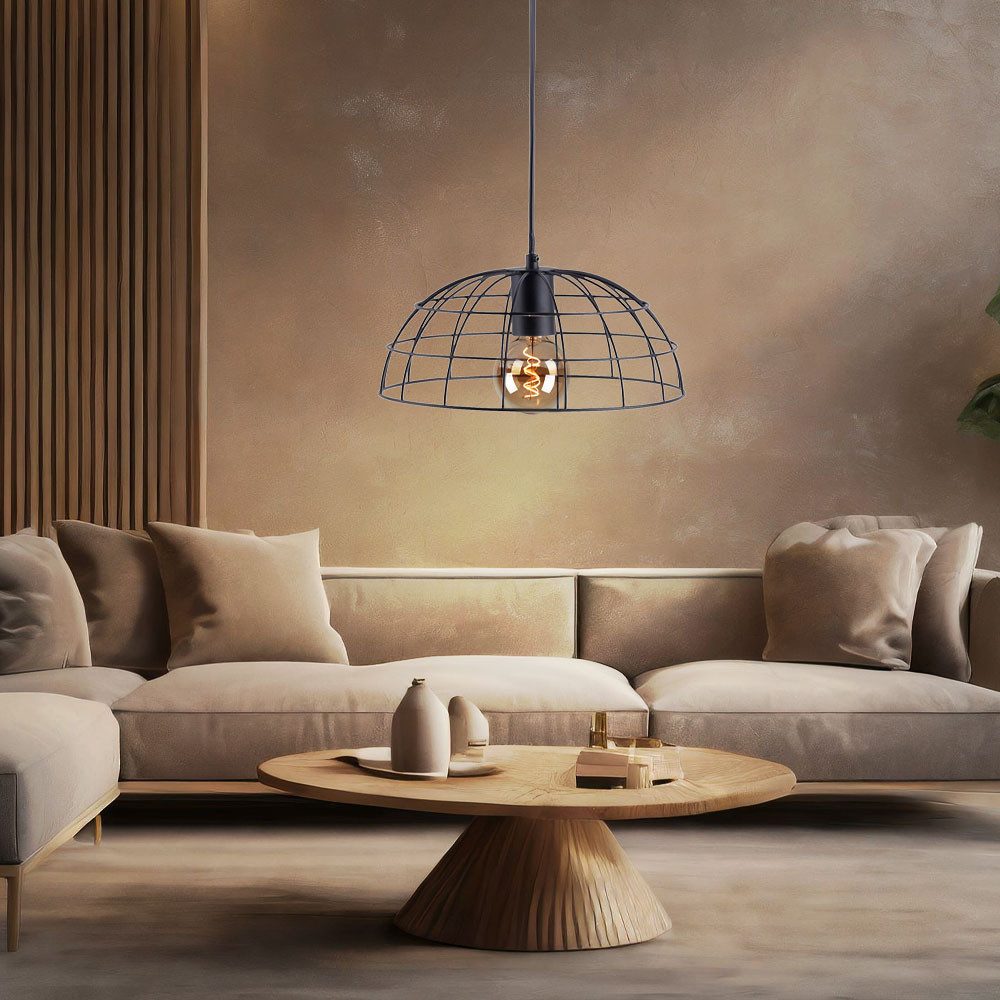 JUST LIGHT Hängeleuchte, Leuchtmittel nicht inklusive, Pendellampe Hängeleuchte Esstischlampe Retro Gitter schwarz H 120 cm