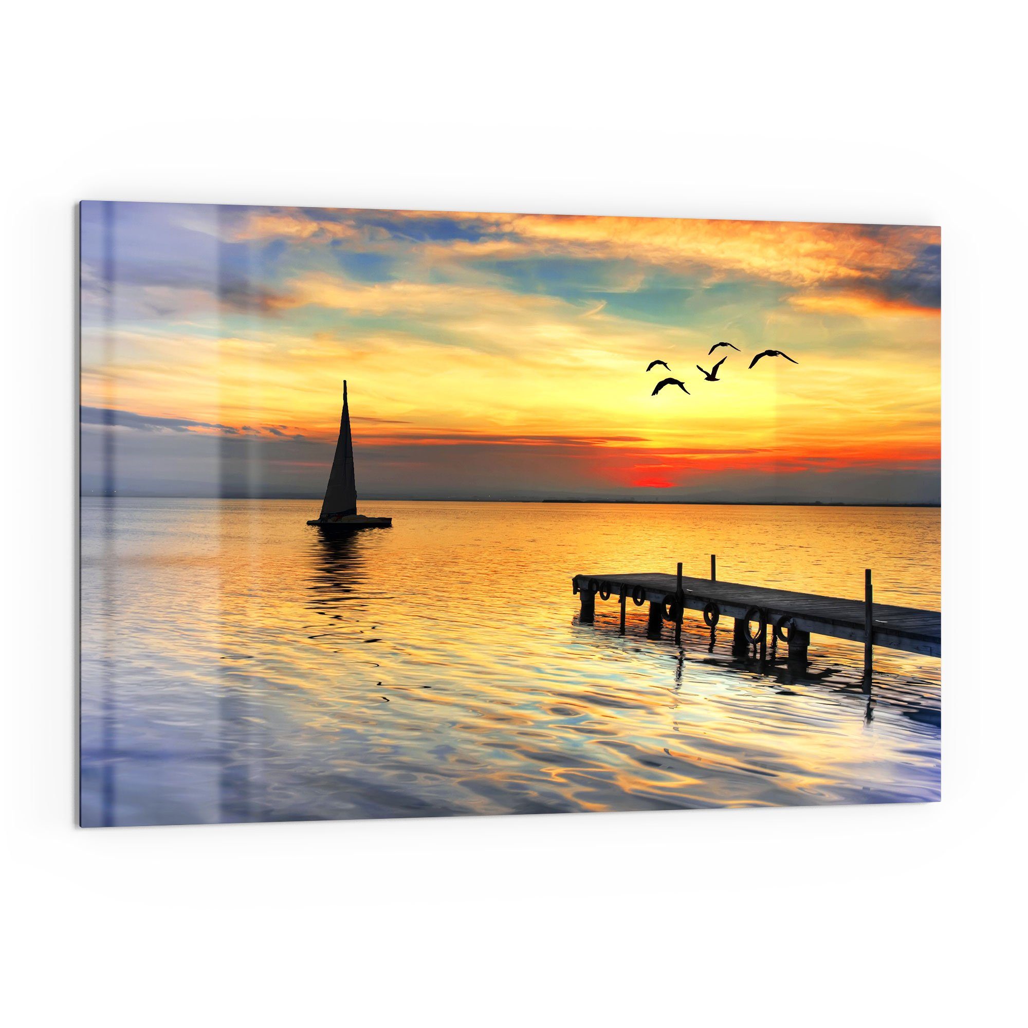 DEQORI Küchenrückwand 'Abendidylle am See', Glas Spritzschutz Badrückwand Herdblende