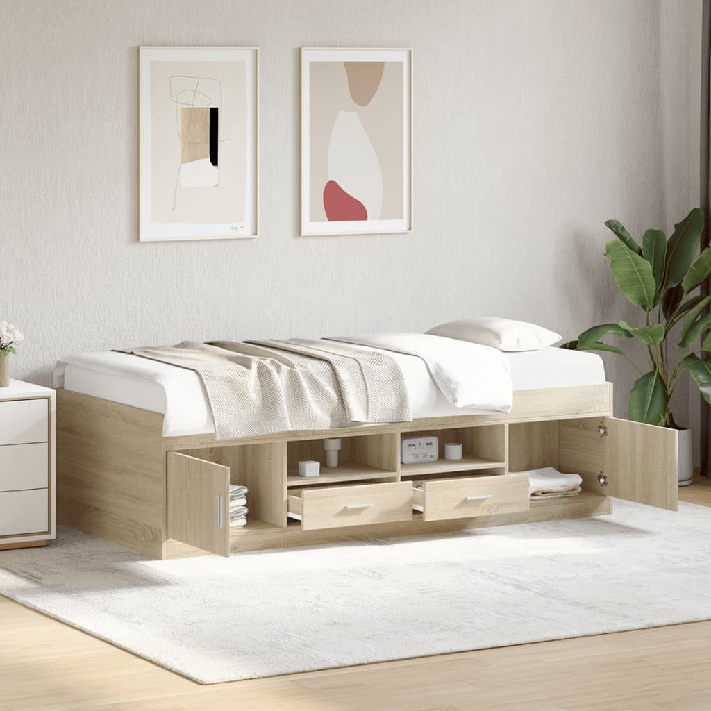 furnicato Bett Tagesbett 193 x 78 x 52 cm Sonoma-Eiche (1-tlg), Stabiles Daybed mit integriertem Stauraum und zwei Bettschubladen