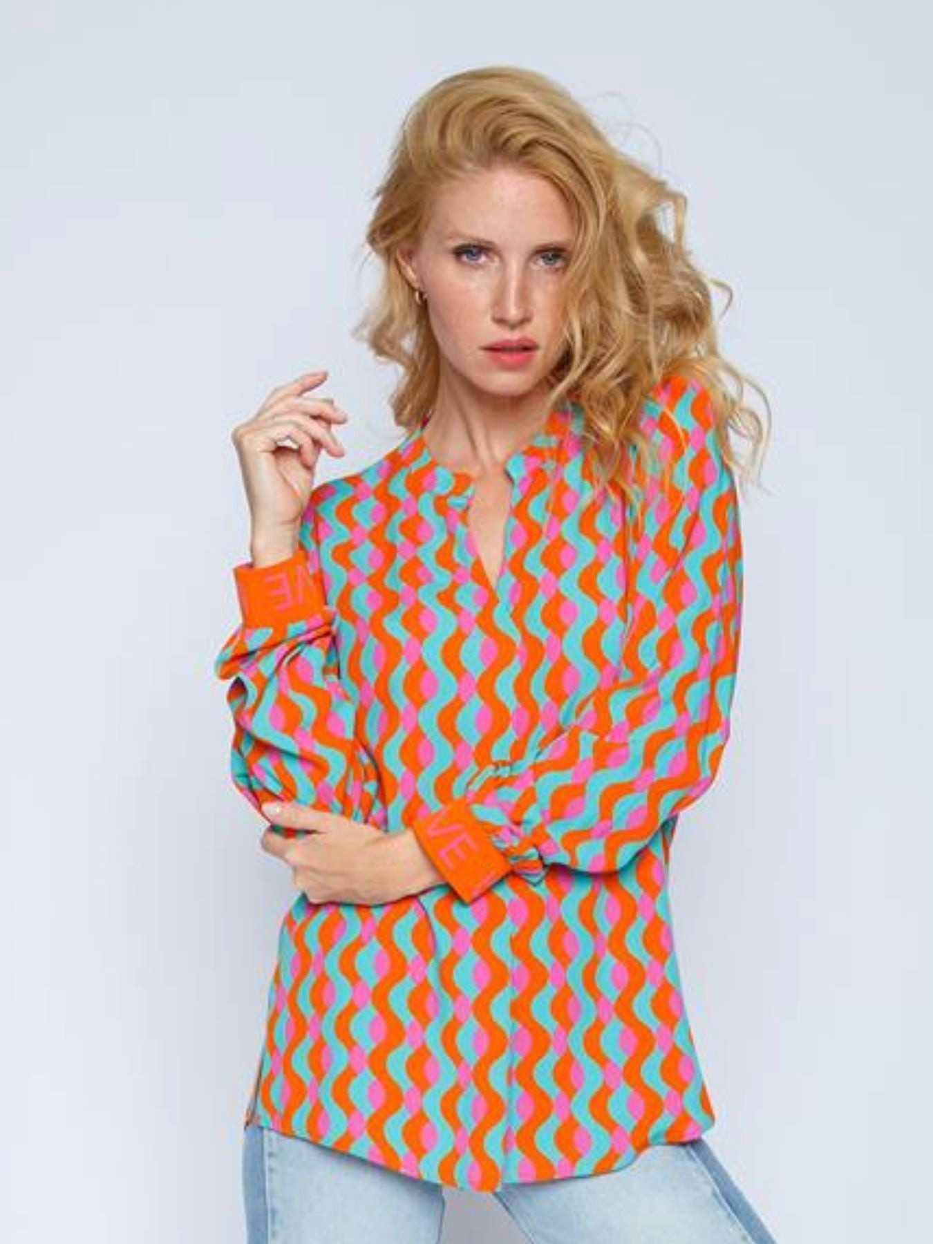 Emily Van Den Bergh Schlupfbluse Shirtbluse Orange Waves