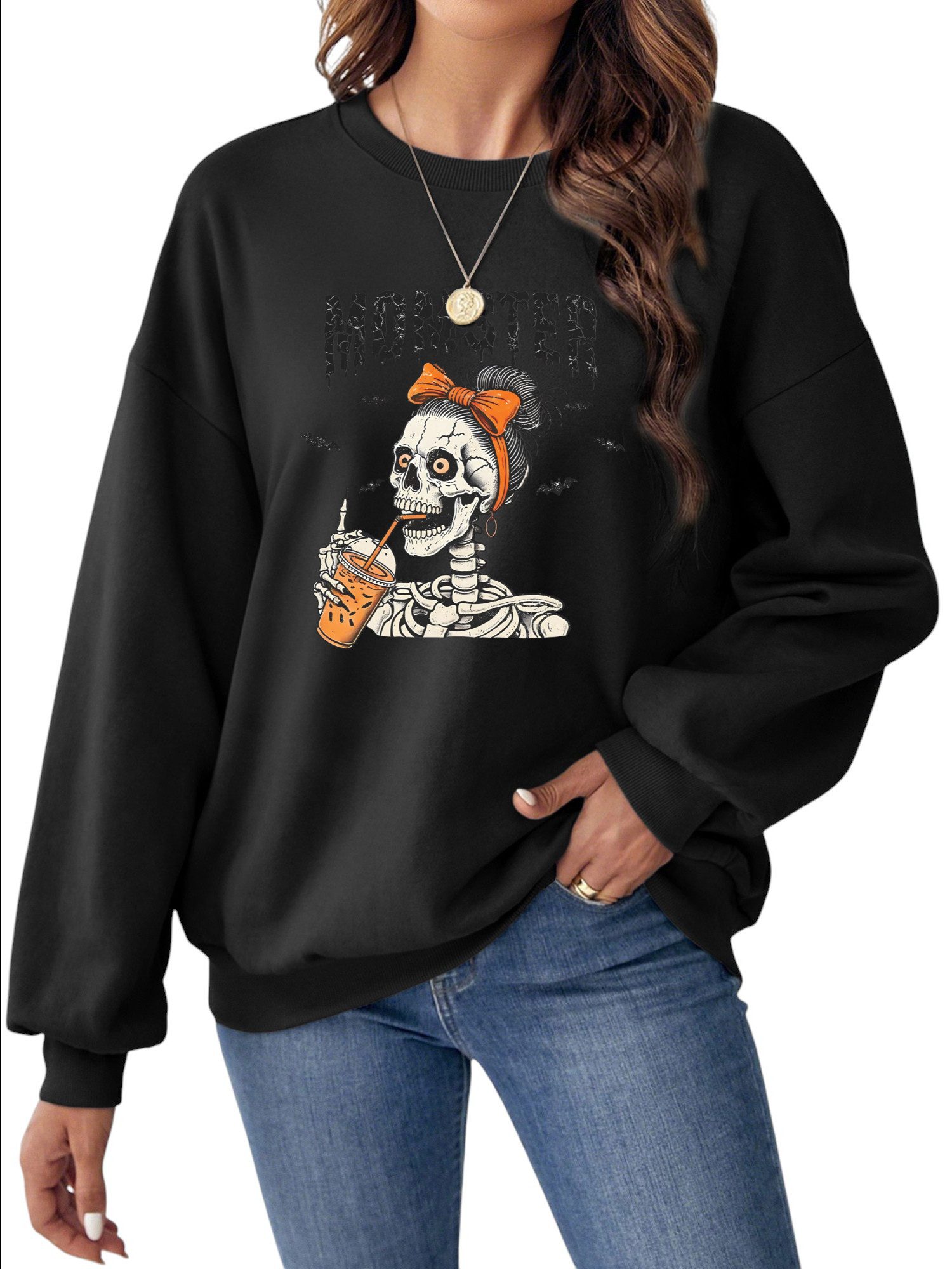 PYLIKE Rundhalspullover Damen Halloween Pullover mit günstig online kaufen