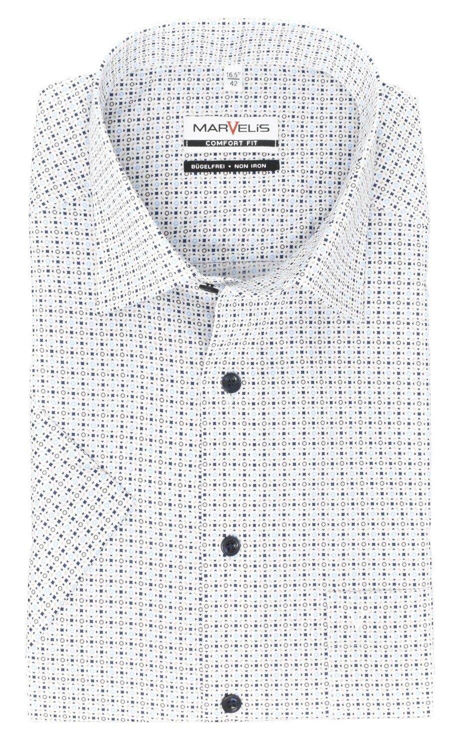 MARVELIS Kurzarmhemd »Kurzarmhemd - Comfort Fit - Kurzarm - Muster -  Blau/Khaki/Weiß« Allover-Print online kaufen | OTTO