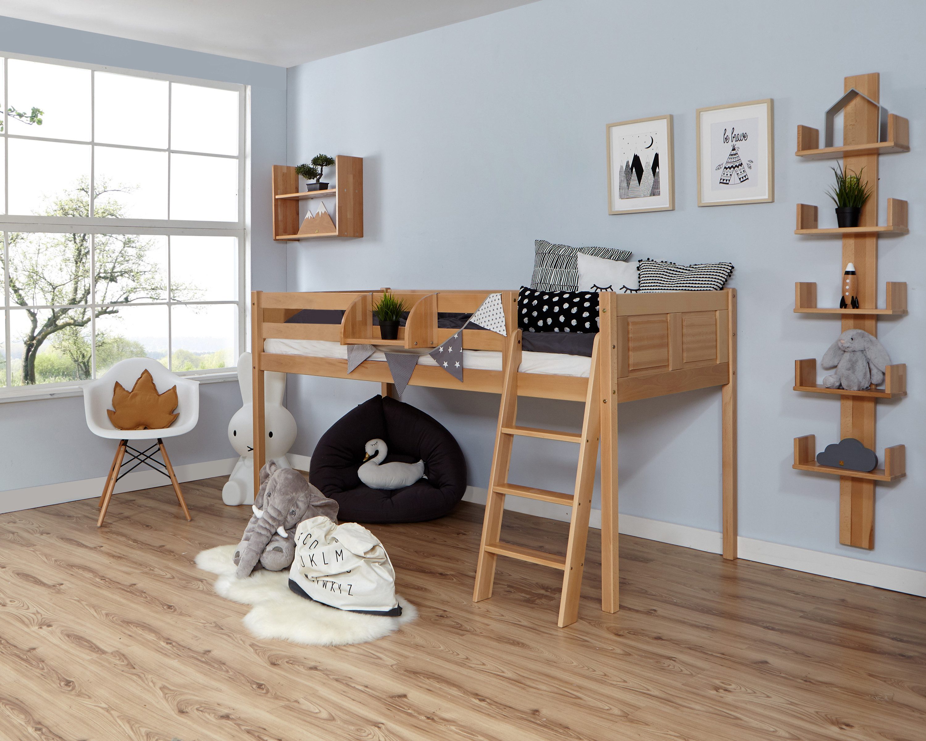 Ticaa Hochbett Hochbett "Eric" Country Buche Natur