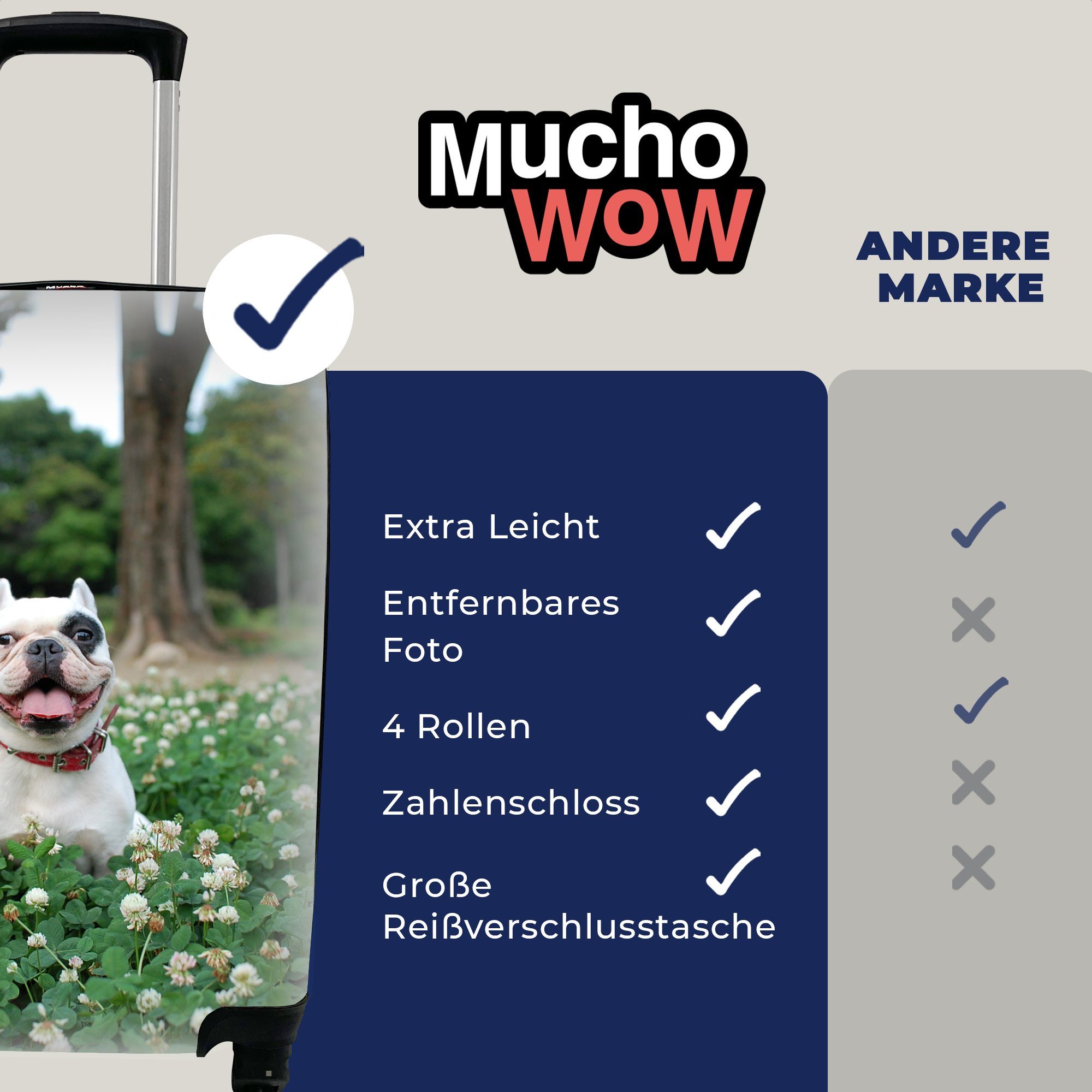 für 4 MuchoWow Reisetasche Ferien, - Handgepäckkoffer Reisekoffer Rollen, Handgepäck Trolley, rollen, mit Klee Hund, - Tier