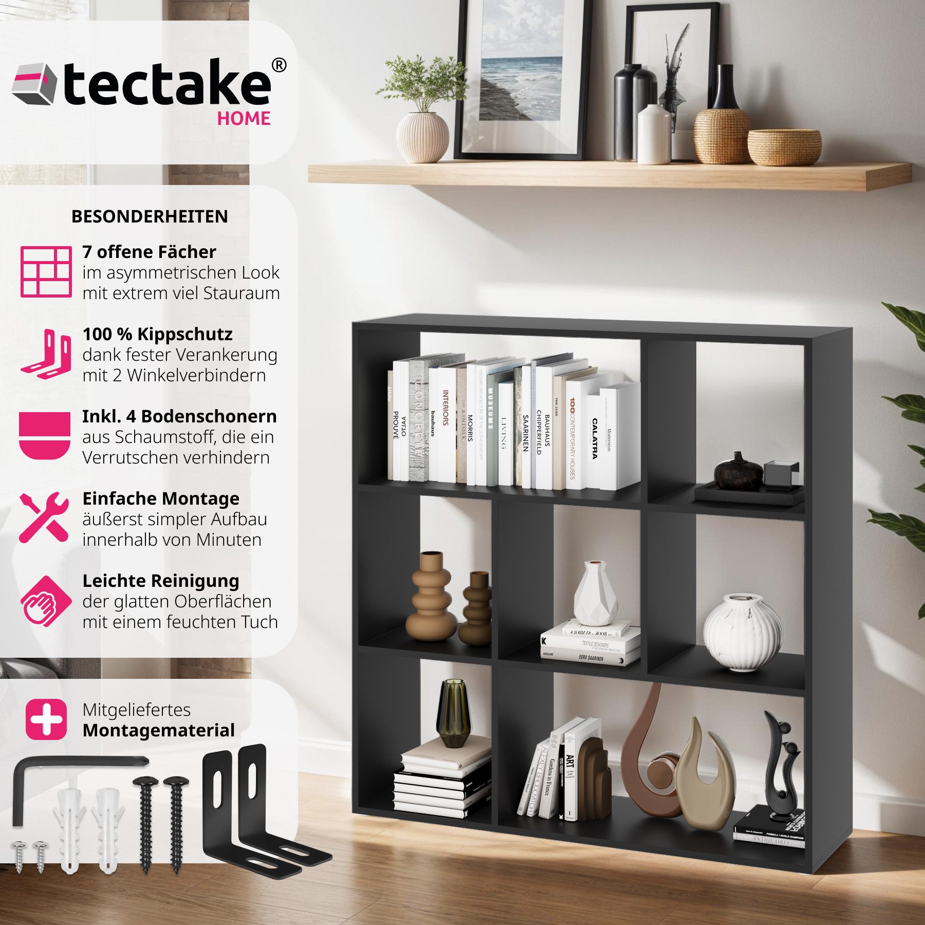 tectake Bücherregal Bücherständer Tartu mit 7 offenen Fächern, 104x29x107cm günstig online kaufen