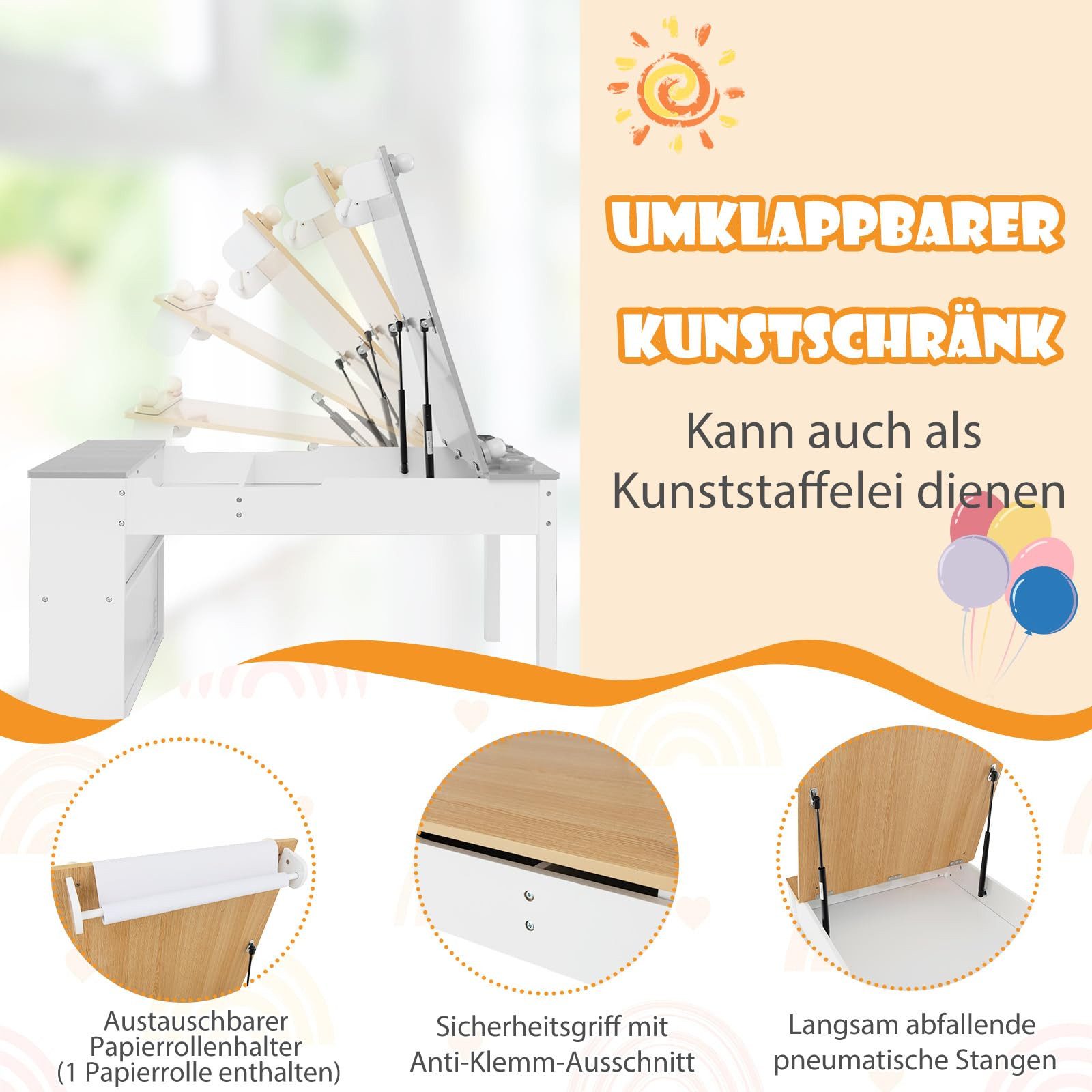 COSTWAY Kindersitzgruppe 3 TLG, Tisch mit 2 Stühlen & Stauraum, ab 3 Jahren