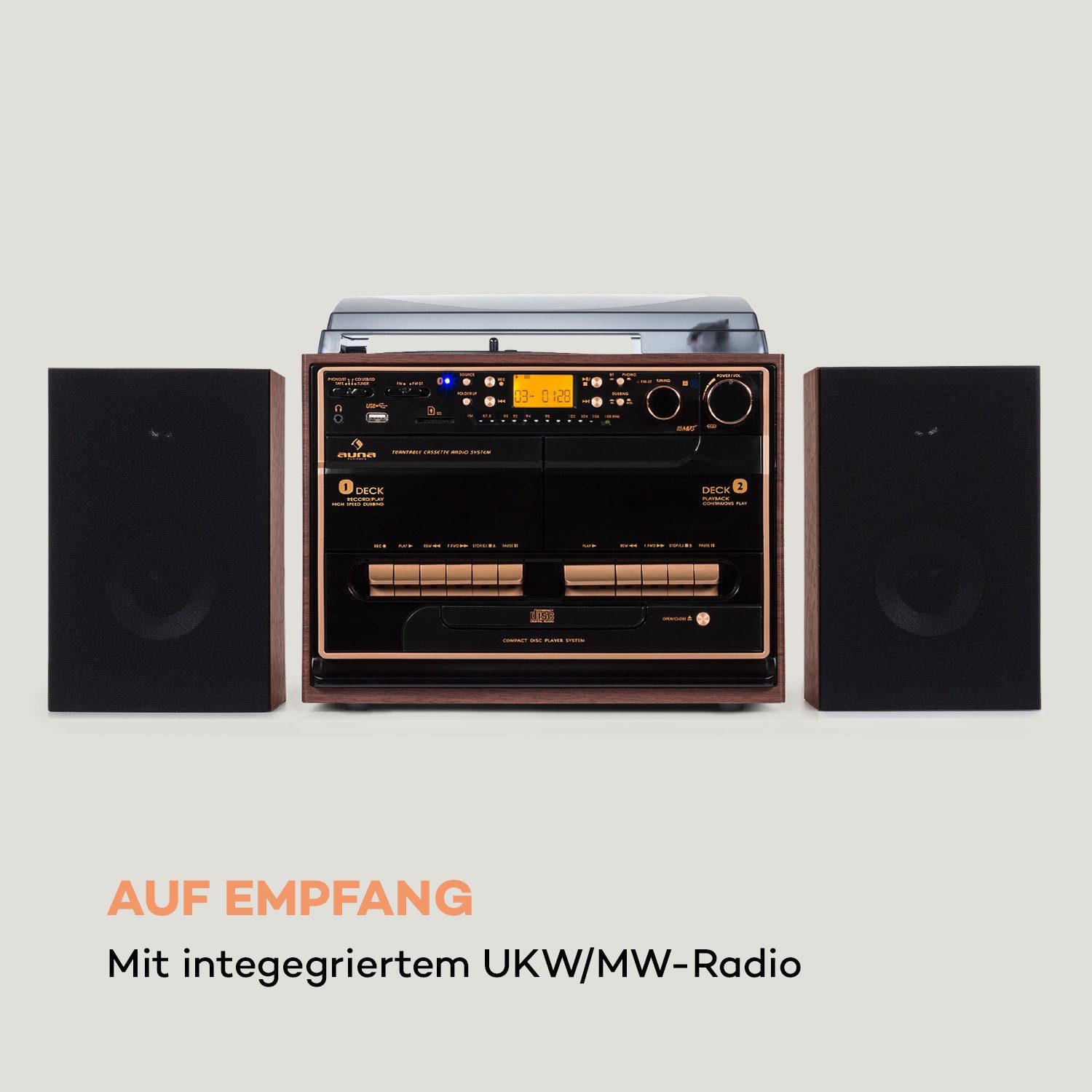 388-BT (UKW/MW-Radio, W) Auna Stereoanlage Wood 10