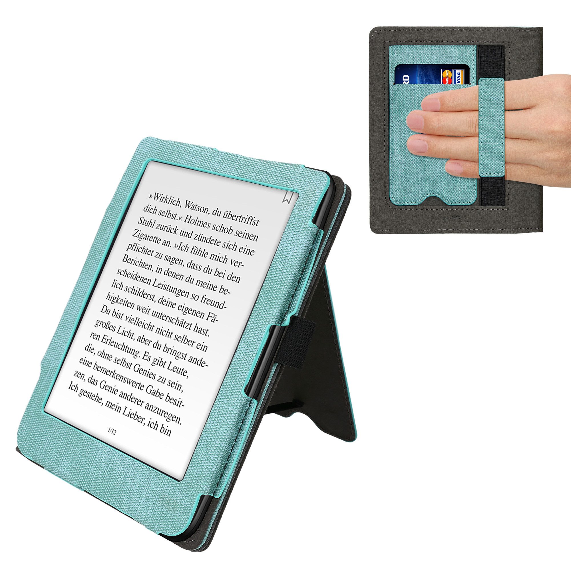 kwmobile E-Reader-Hülle Flip Schutzhülle für Tolino Shine 3, Handschlaufe - Cover Wildleder-Optik