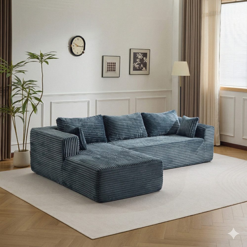 Leawin Sofa Sofas Wohnzimmer, modulares Sofa L-Form aus Cord, 3-Sitzer, modular, bequem und platzsparend für kleine Räume