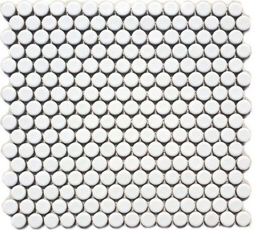 Mosani Mosaikfliesen Knopf Keramikmosaik Mosaikfliesen weiß matt / 10 Matten