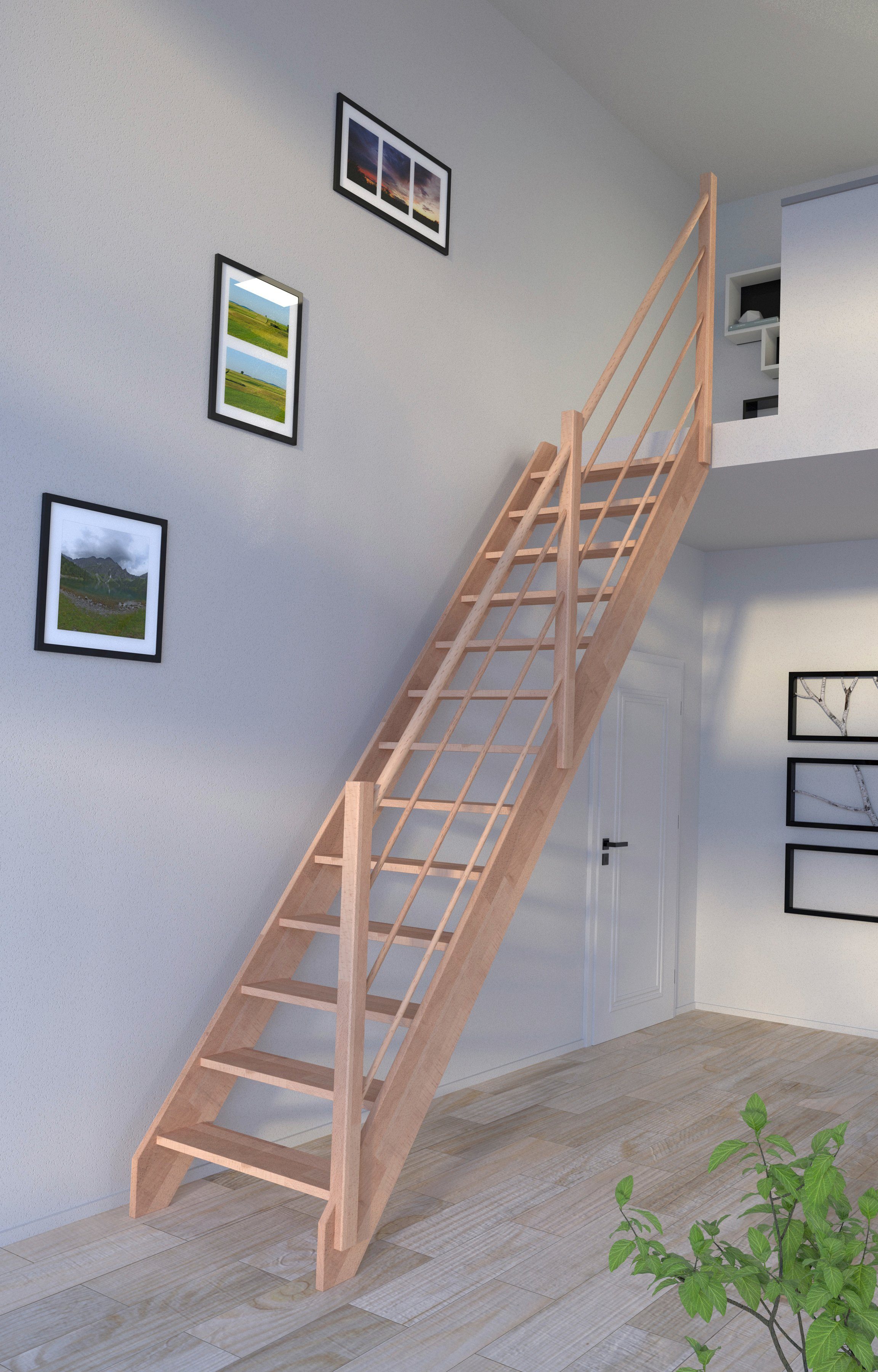 Design Geländer 300 bis Massivholz für Wangenteile offen, Durchgehende Rhodos, Rechts, Stufen Starwood Holz-Holz Geschosshöhen cm, Raumspartreppe
